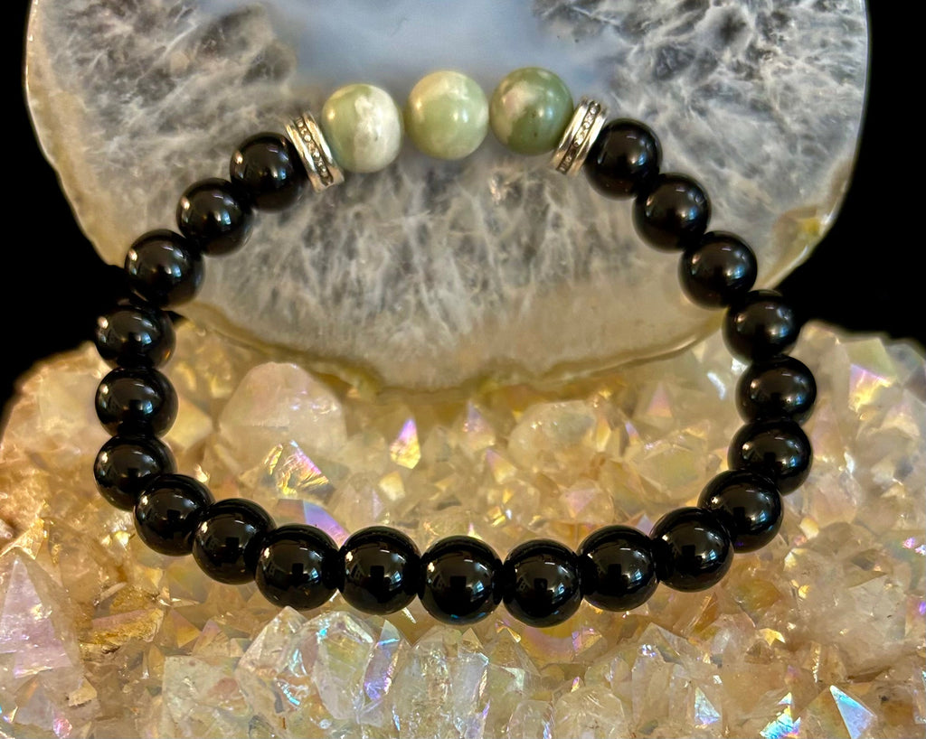 White-Grayish Green Natural Stone Stretchy Unisex Bracelet – Medium Wrists | | Wiccan Center