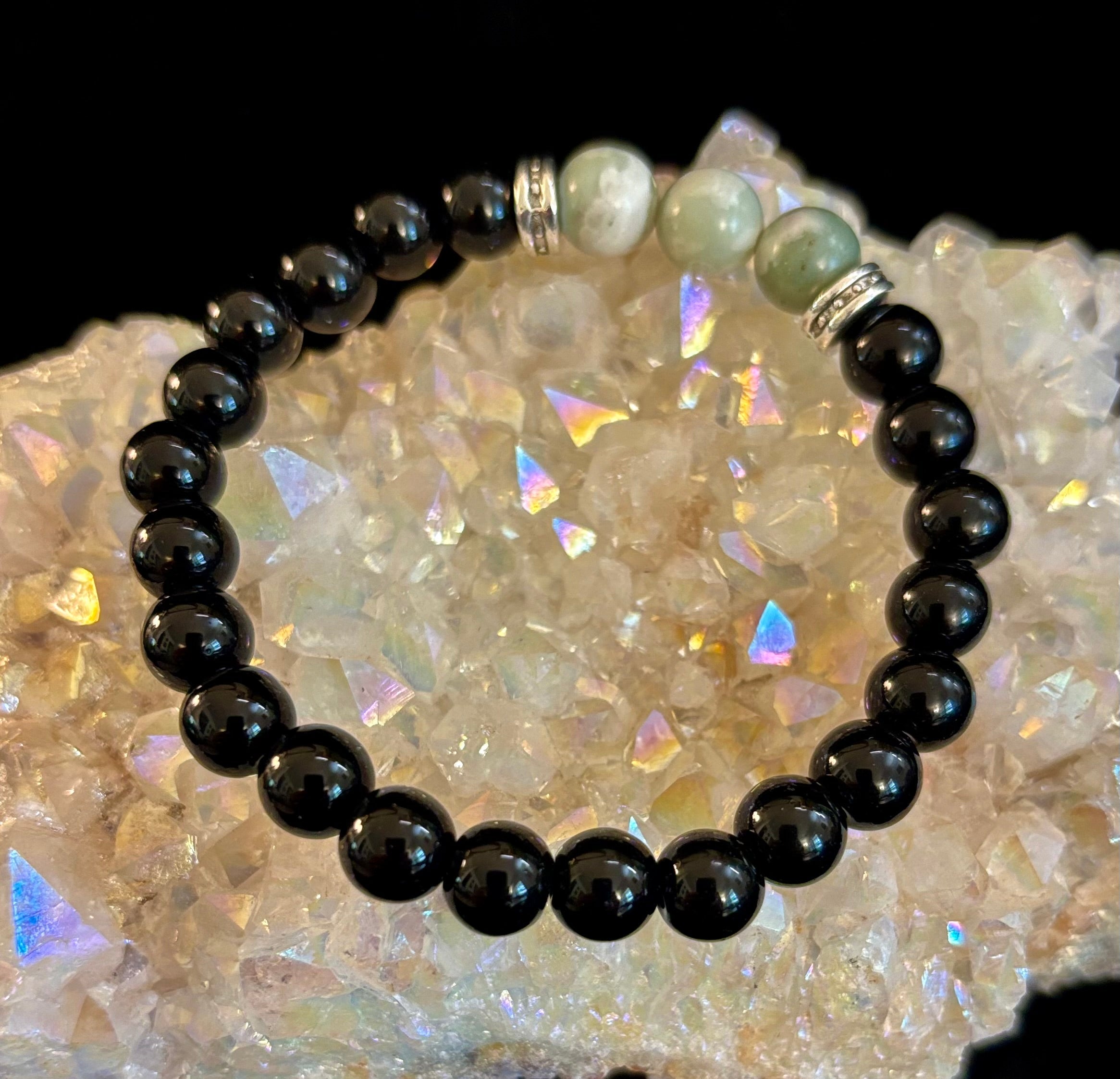 White-Grayish Green Natural Stone Stretchy Unisex Bracelet – Medium Wrists | | Wiccan Center