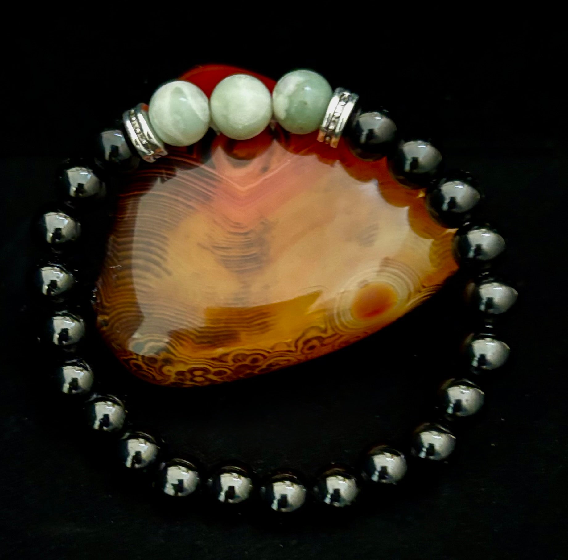 White-Grayish Green Natural Stone Stretchy Unisex Bracelet – Medium Wrists | | Wiccan Center