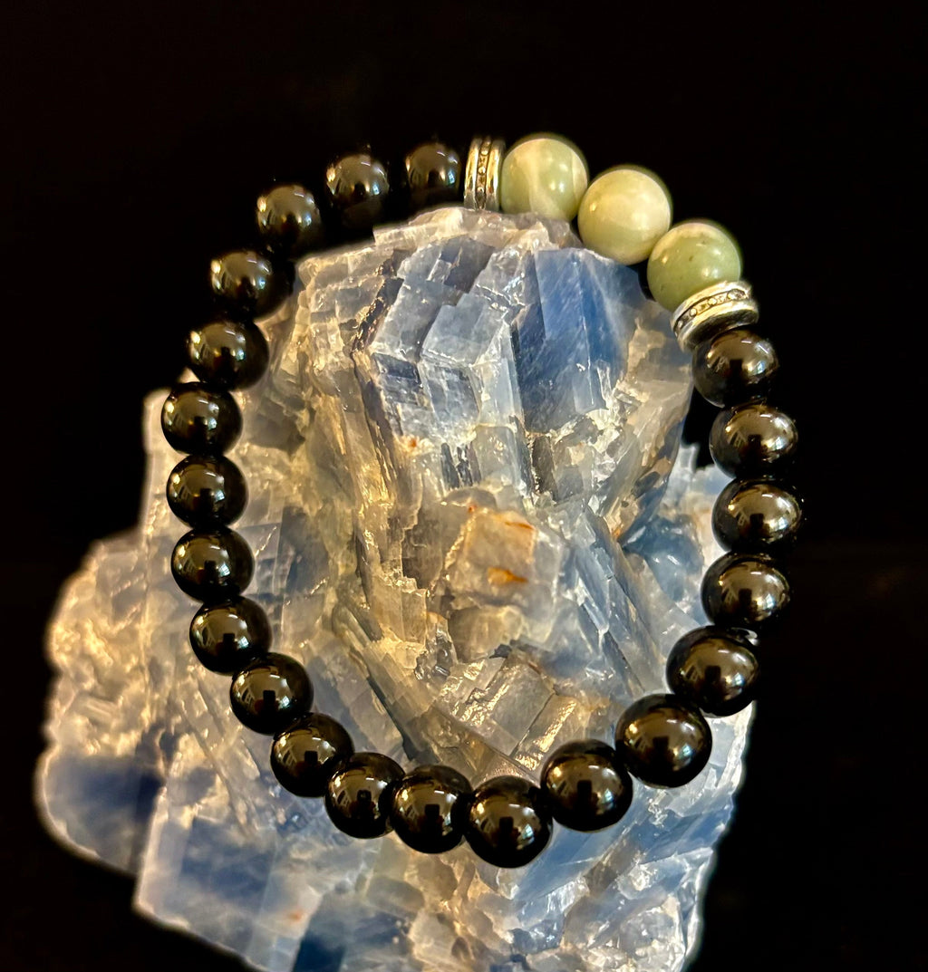 White-Grayish Green Natural Stone Stretchy Unisex Bracelet – Medium Wrists | | Wiccan Center