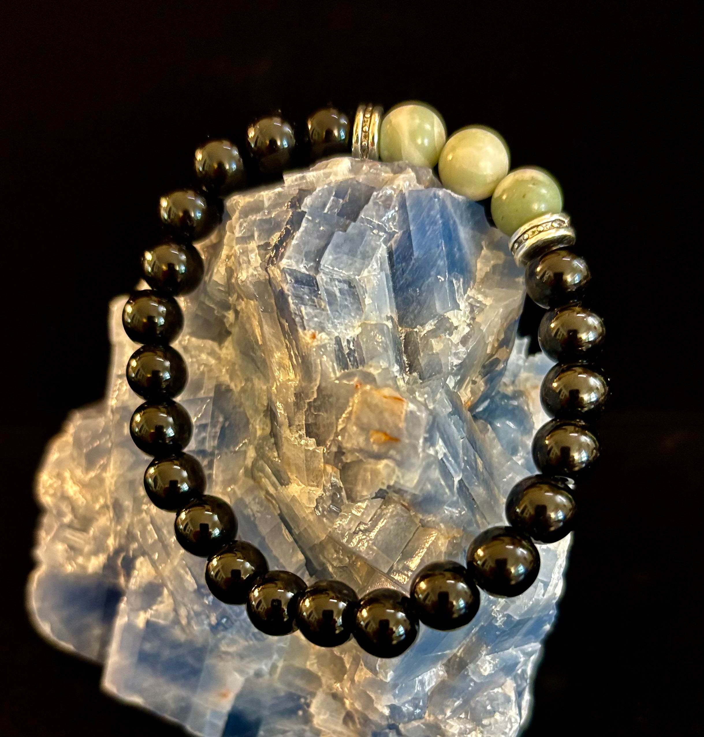 White-Grayish Green Natural Stone Stretchy Unisex Bracelet – Medium Wrists | | Wiccan Center