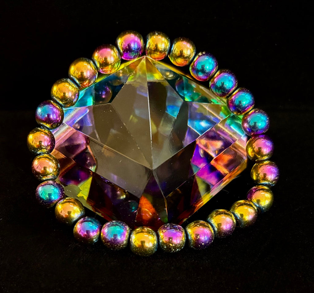 Rainbow Hematite Round Beaded Bracelet – LGBTQ Pride & Strength for Medium or Large Wrists | | Wiccan Center