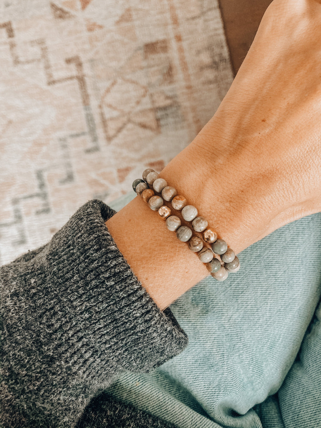 Silver Leaf Jasper + 14k Gold Filled || Adult Bracelet | Bracelet | Wiccan Center