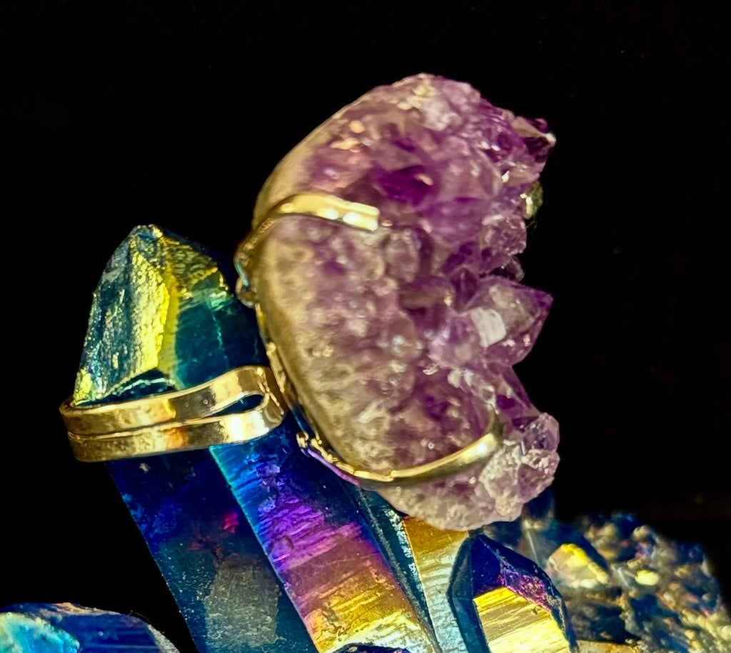 Natural Amethyst Geode Statement Ring – Handmade in Brazil | | Wiccan Center