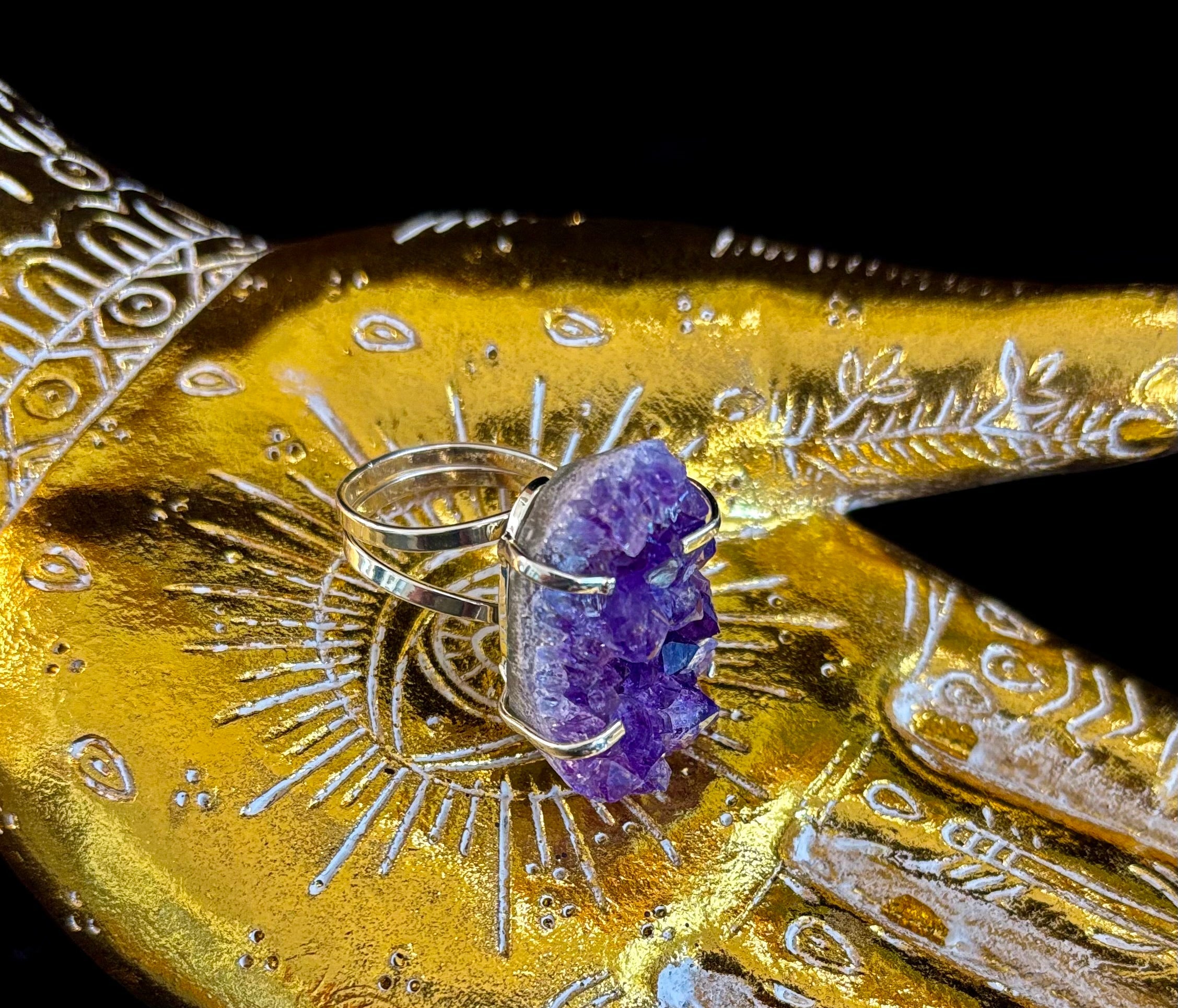 Natural Amethyst Geode Statement Ring – Handmade in Brazil | | Wiccan Center