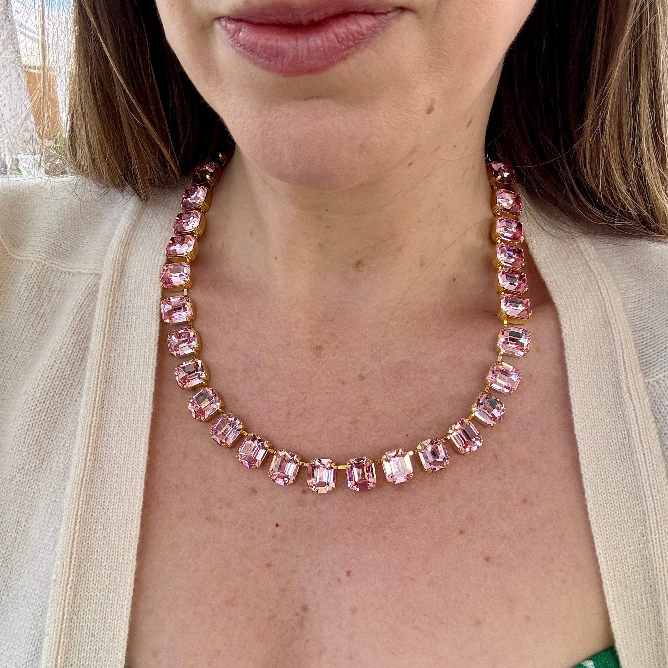 Cara Pink Crystal Emerald Cut Necklace