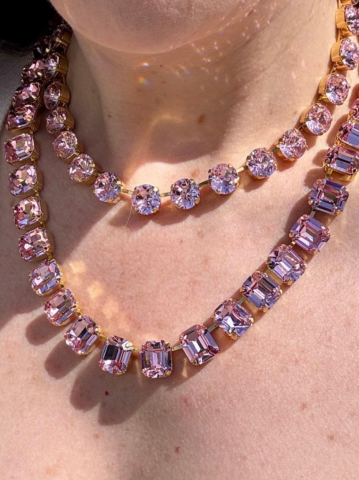 Cara Pink Crystal Emerald Cut Necklace