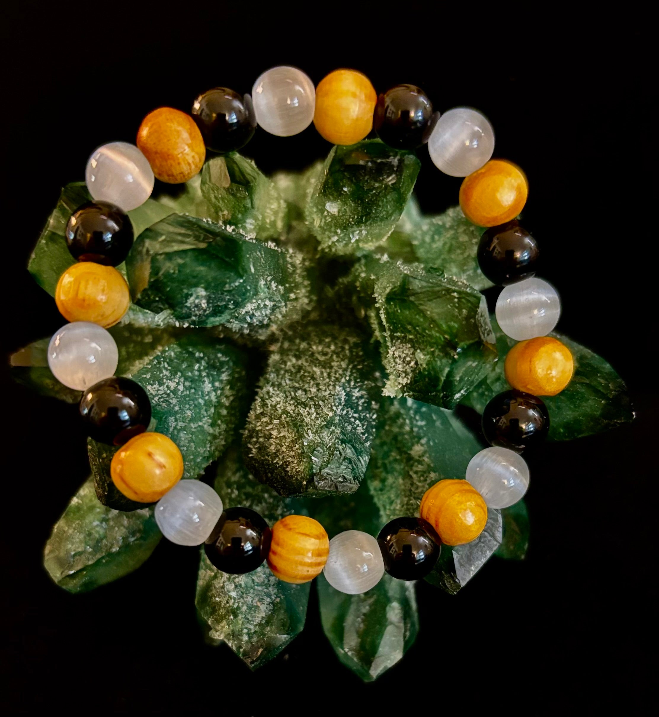 Selenite, Black Tourmaline & Palo Santo Bracelet – Protection & Cleansing for Small Wrists | | Wiccan Center