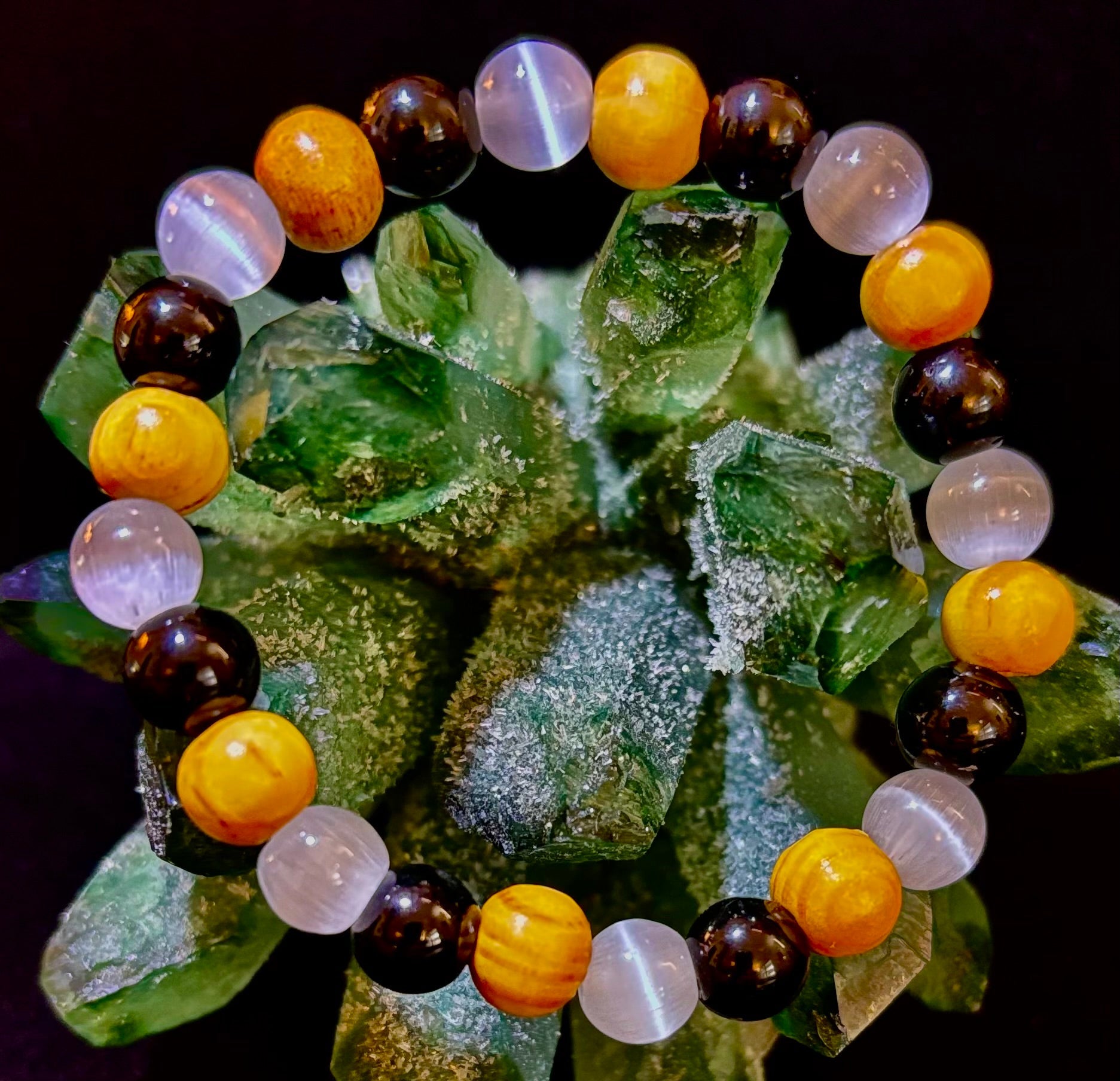 Selenite, Black Tourmaline & Palo Santo Bracelet – Protection & Cleansing for Small Wrists | | Wiccan Center