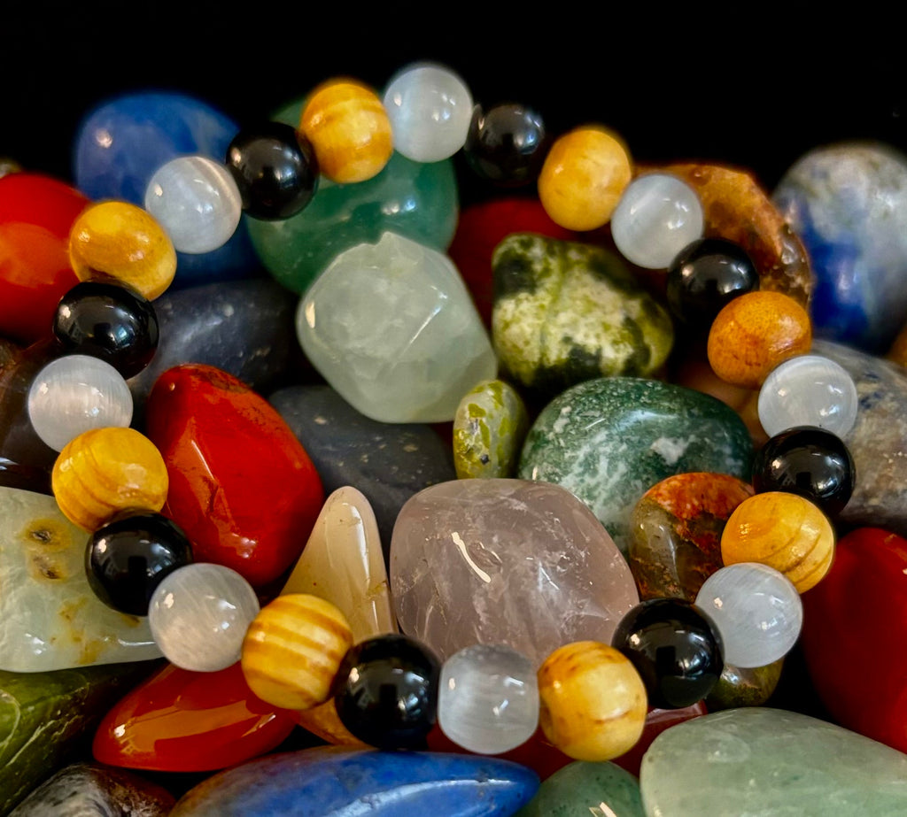 Selenite, Black Tourmaline & Palo Santo Bracelet – Protection & Cleansing for Small Wrists | | Wiccan Center