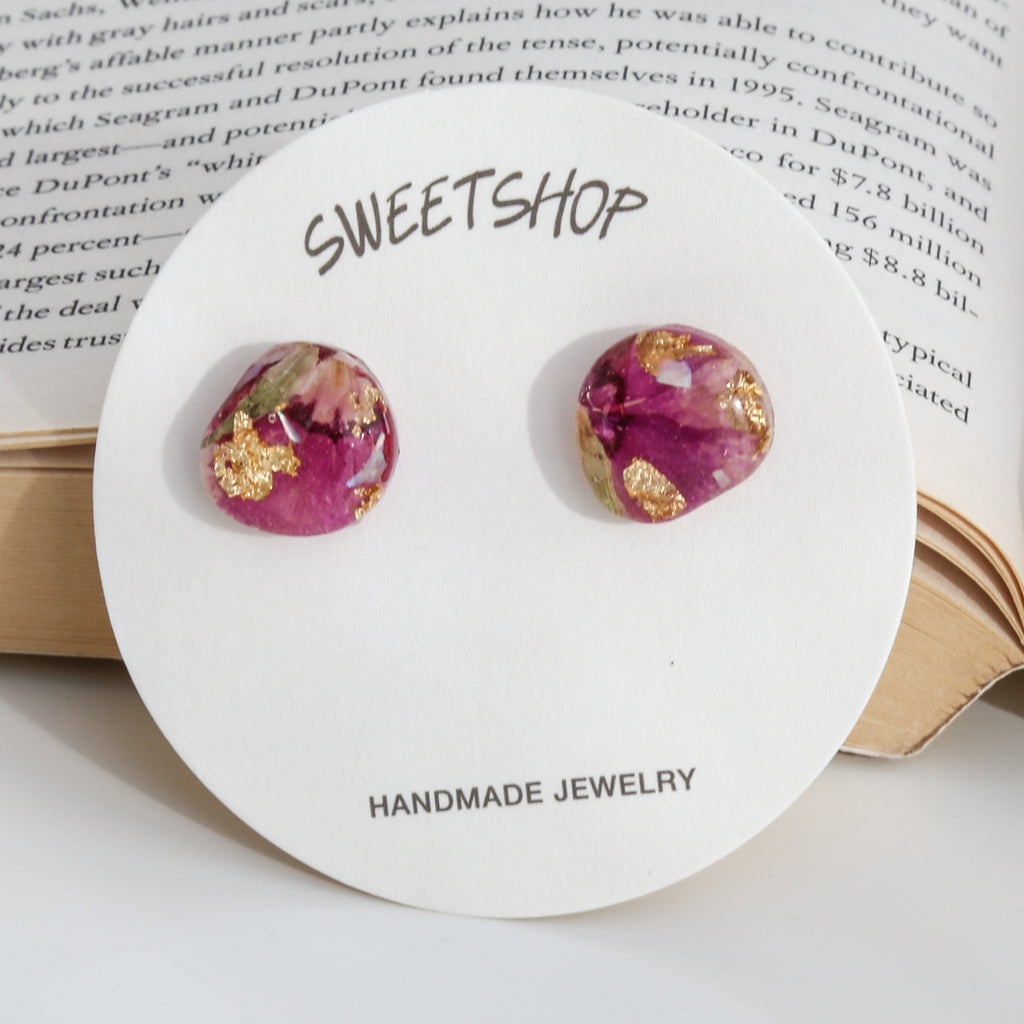 Real Flower Resin Stud Earrings | Earrings | Wiccan Center