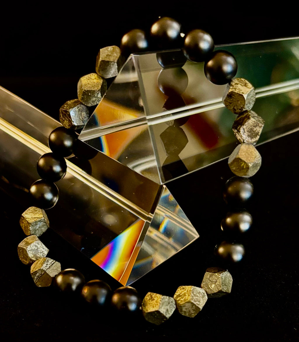 Rhombus Cut Yellow Iron Pyrite Bracelet – Strength & Confidence - Medium to Large Wrists | | Wiccan Center