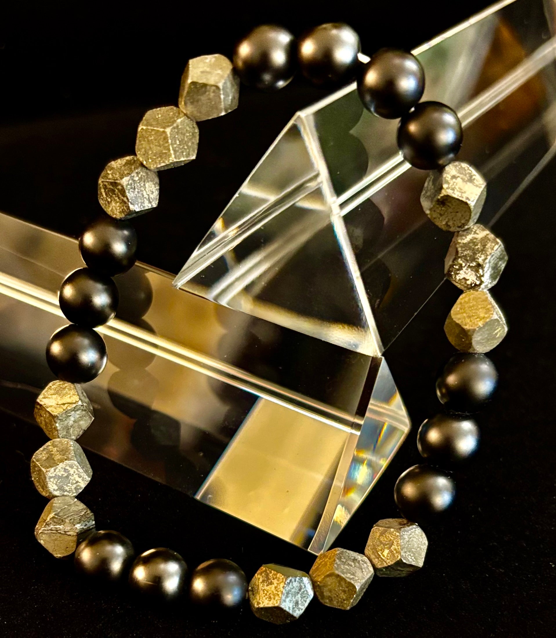 Rhombus Cut Yellow Iron Pyrite Bracelet – Strength & Confidence - Medium to Large Wrists | | Wiccan Center