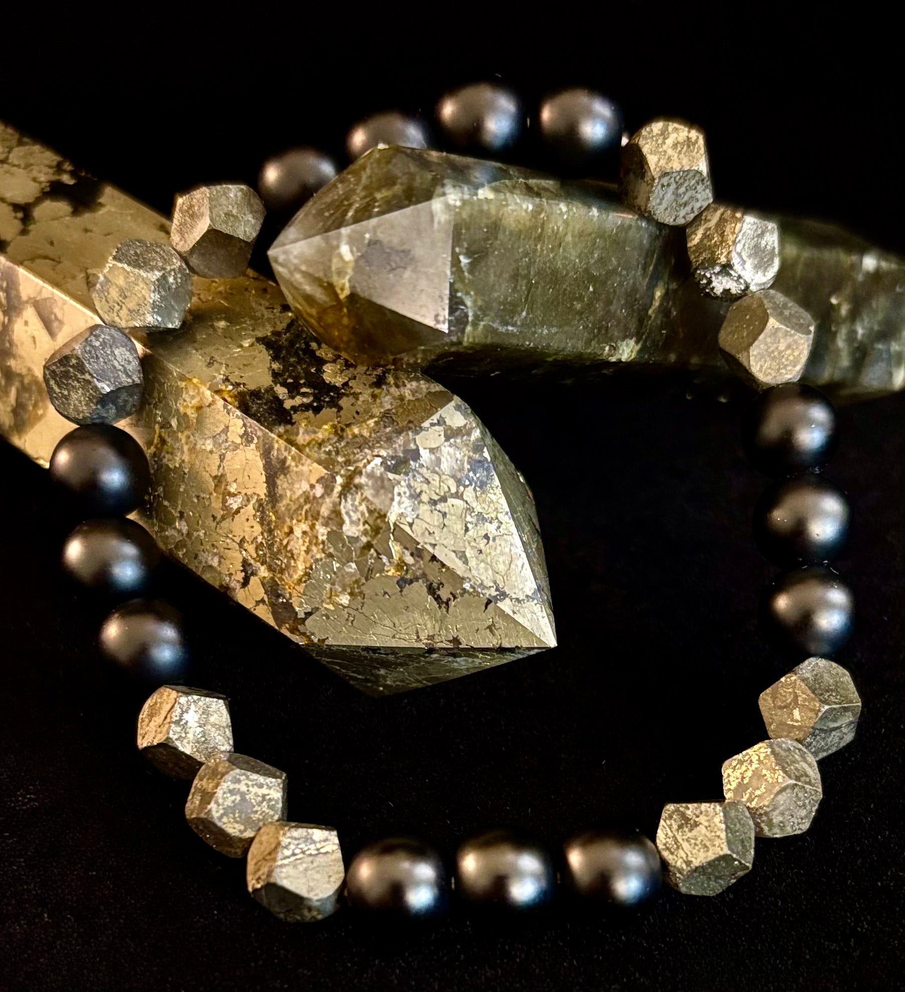 Rhombus Cut Yellow Iron Pyrite Bracelet – Strength & Confidence - Medium to Large Wrists | | Wiccan Center
