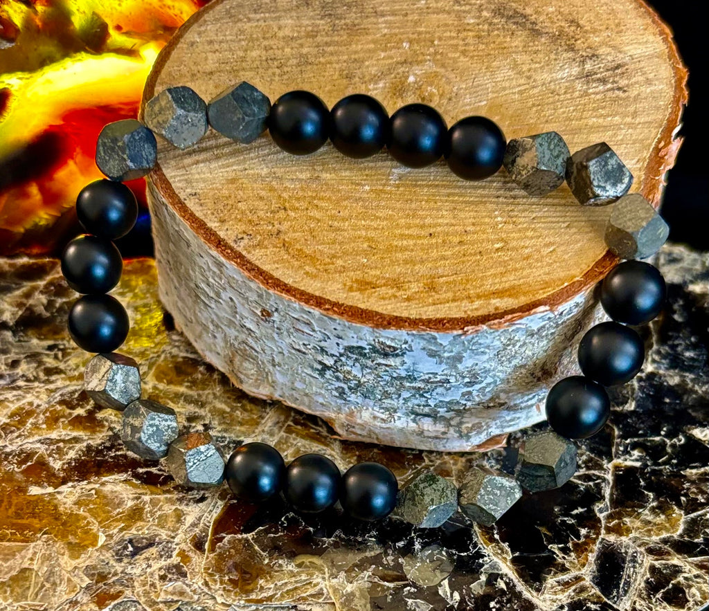 Rhombus Cut Yellow Iron Pyrite Bracelet – Strength & Confidence - Medium to Large Wrists | | Wiccan Center