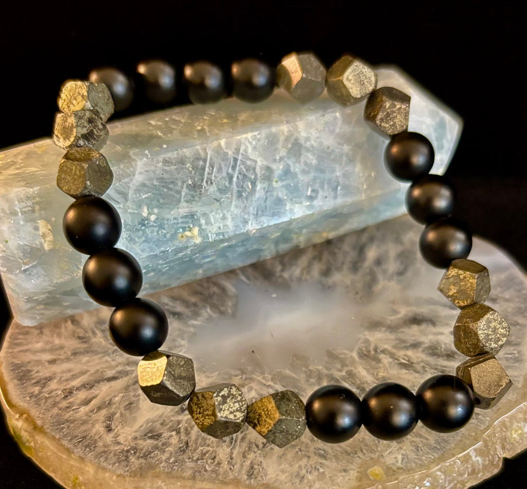 Rhombus Cut Yellow Iron Pyrite Bracelet – Strength & Confidence - Medium to Large Wrists | | Wiccan Center