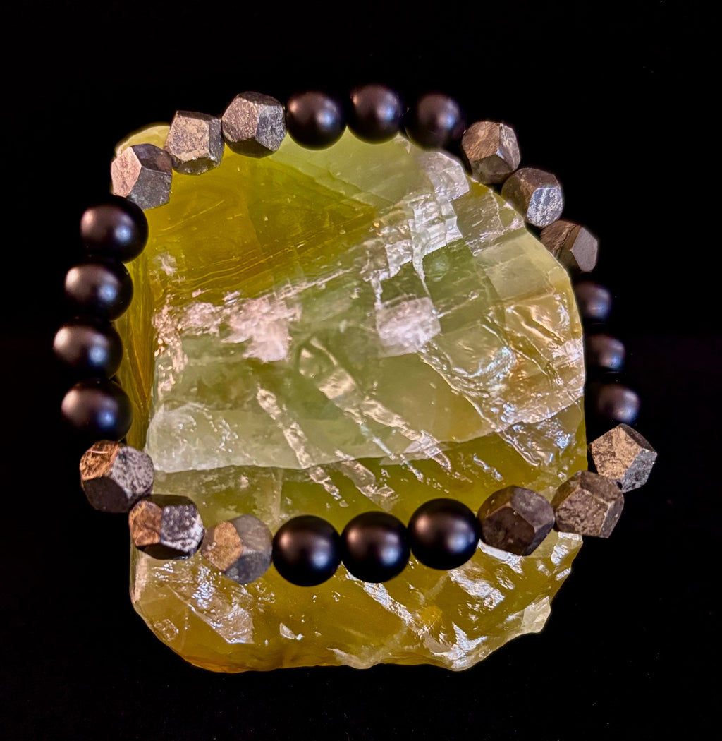 Rhombus Cut Yellow Iron Pyrite Bracelet – Strength & Confidence - Medium to Large Wrists | | Wiccan Center