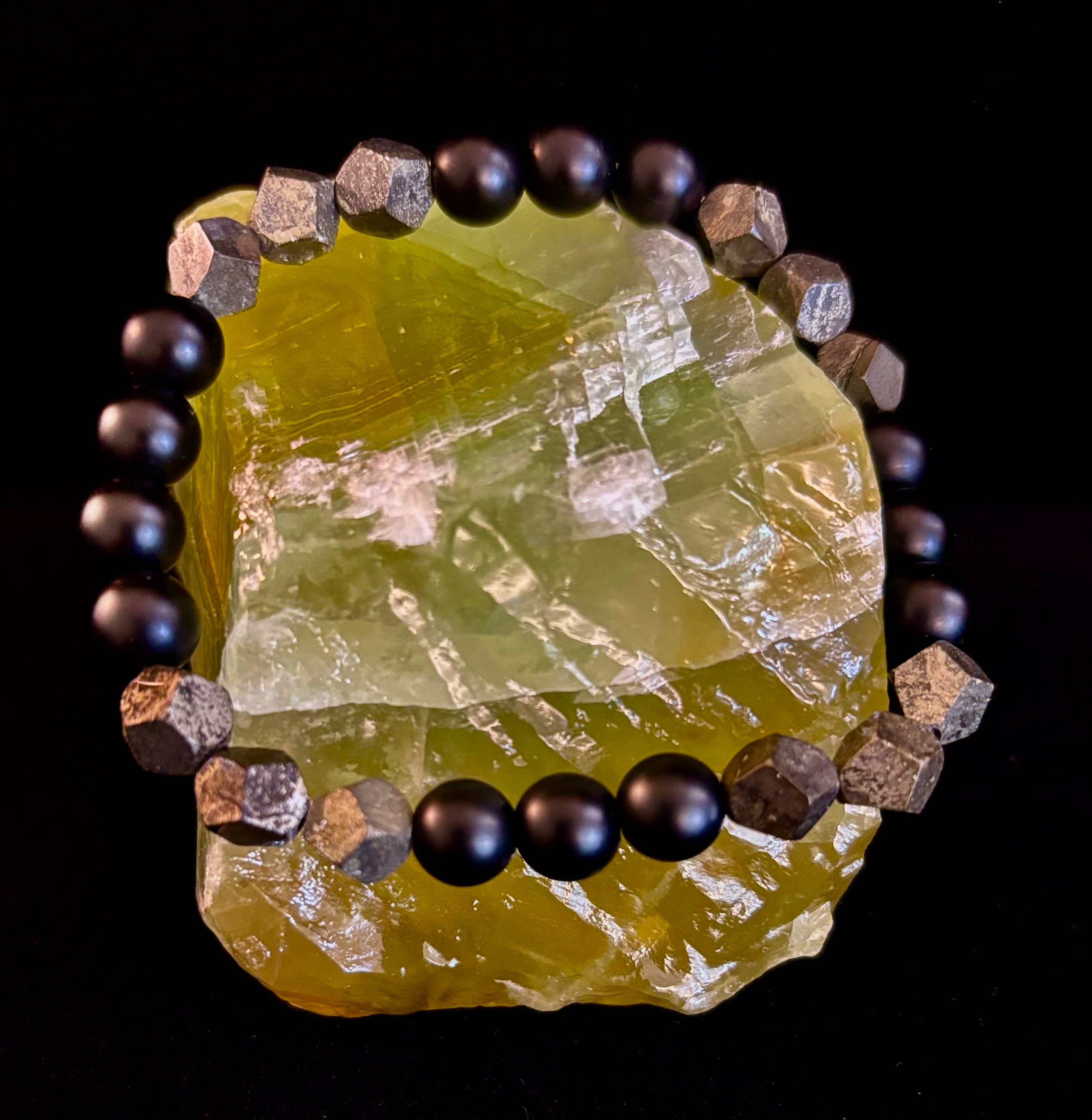 Rhombus Cut Yellow Iron Pyrite Bracelet – Strength & Confidence - Medium to Large Wrists | | Wiccan Center