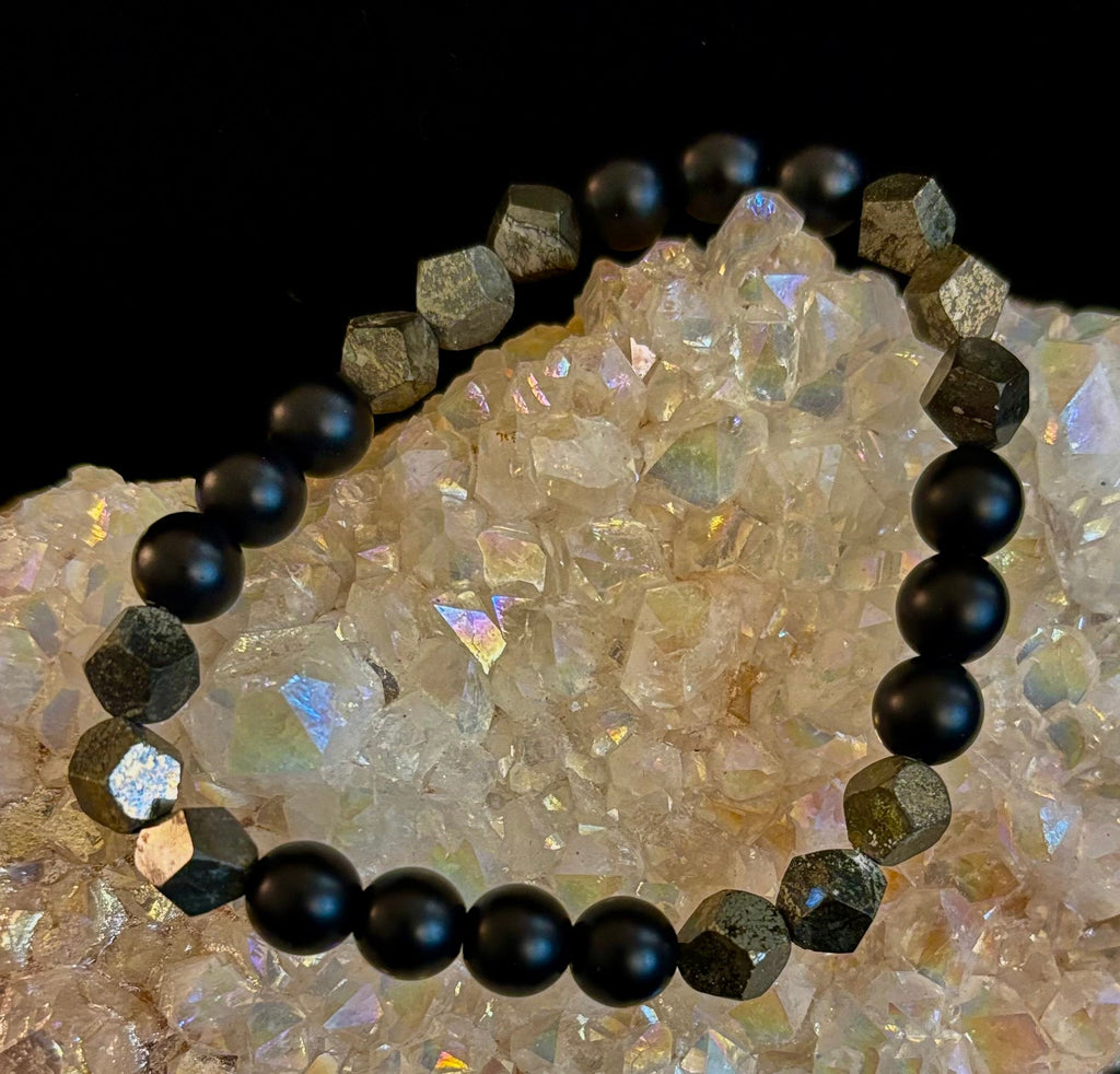Rhombus Cut Yellow Iron Pyrite Bracelet – Strength & Confidence - Medium to Large Wrists | | Wiccan Center
