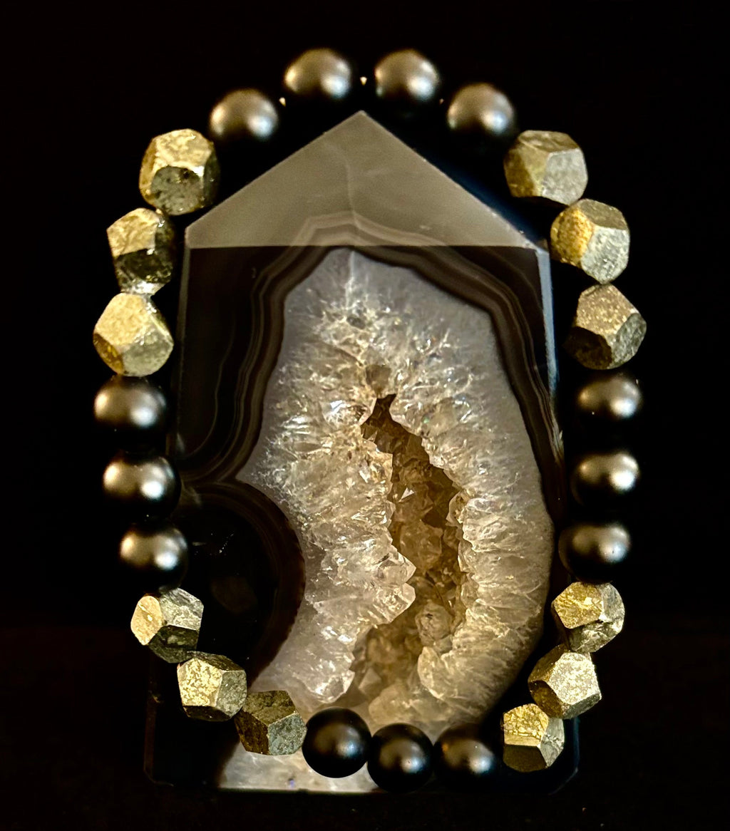 Rhombus Cut Yellow Iron Pyrite Bracelet – Strength & Confidence - Medium to Large Wrists | | Wiccan Center