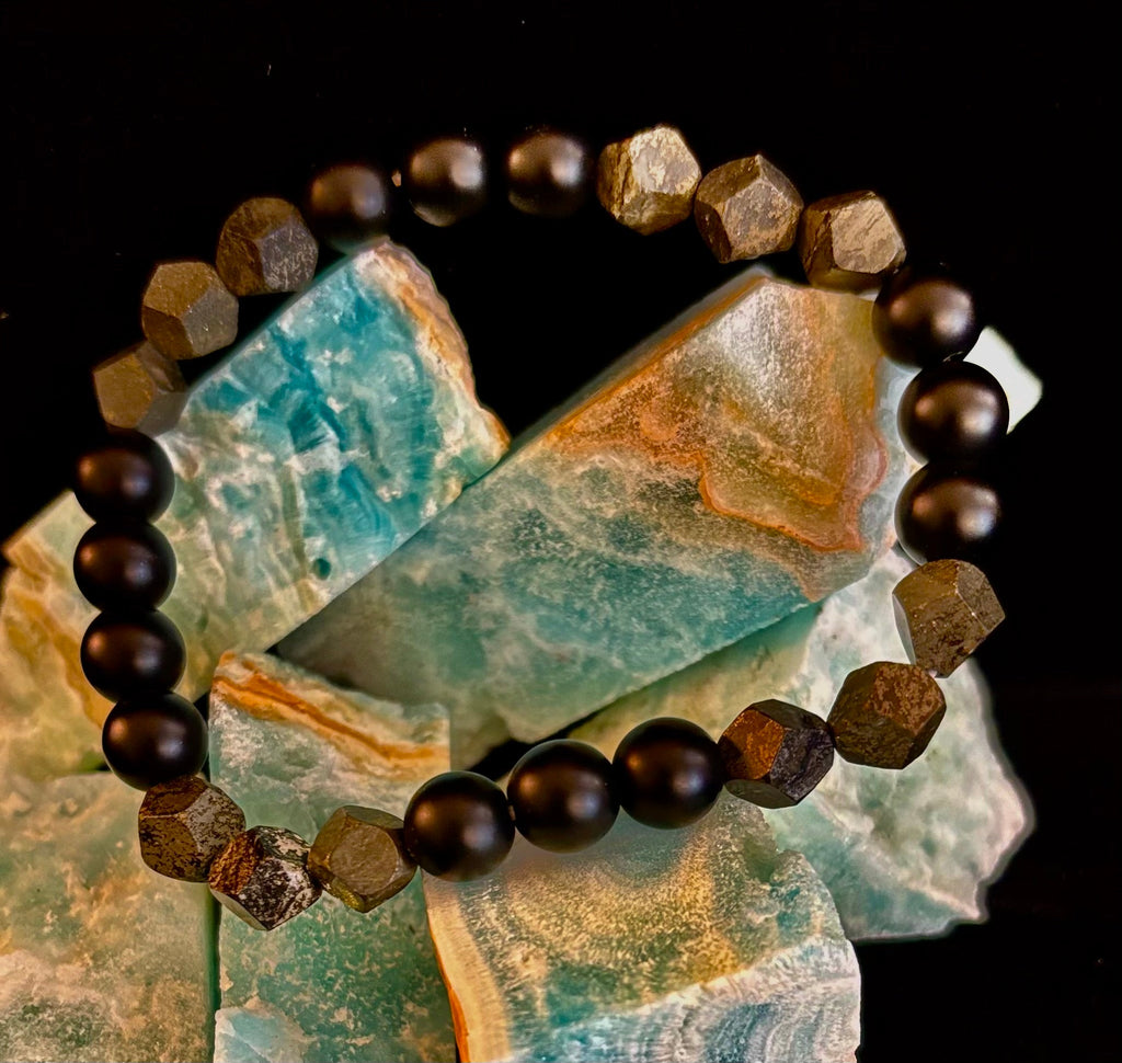 Rhombus Cut Yellow Iron Pyrite Bracelet – Strength & Confidence - Medium to Large Wrists | | Wiccan Center