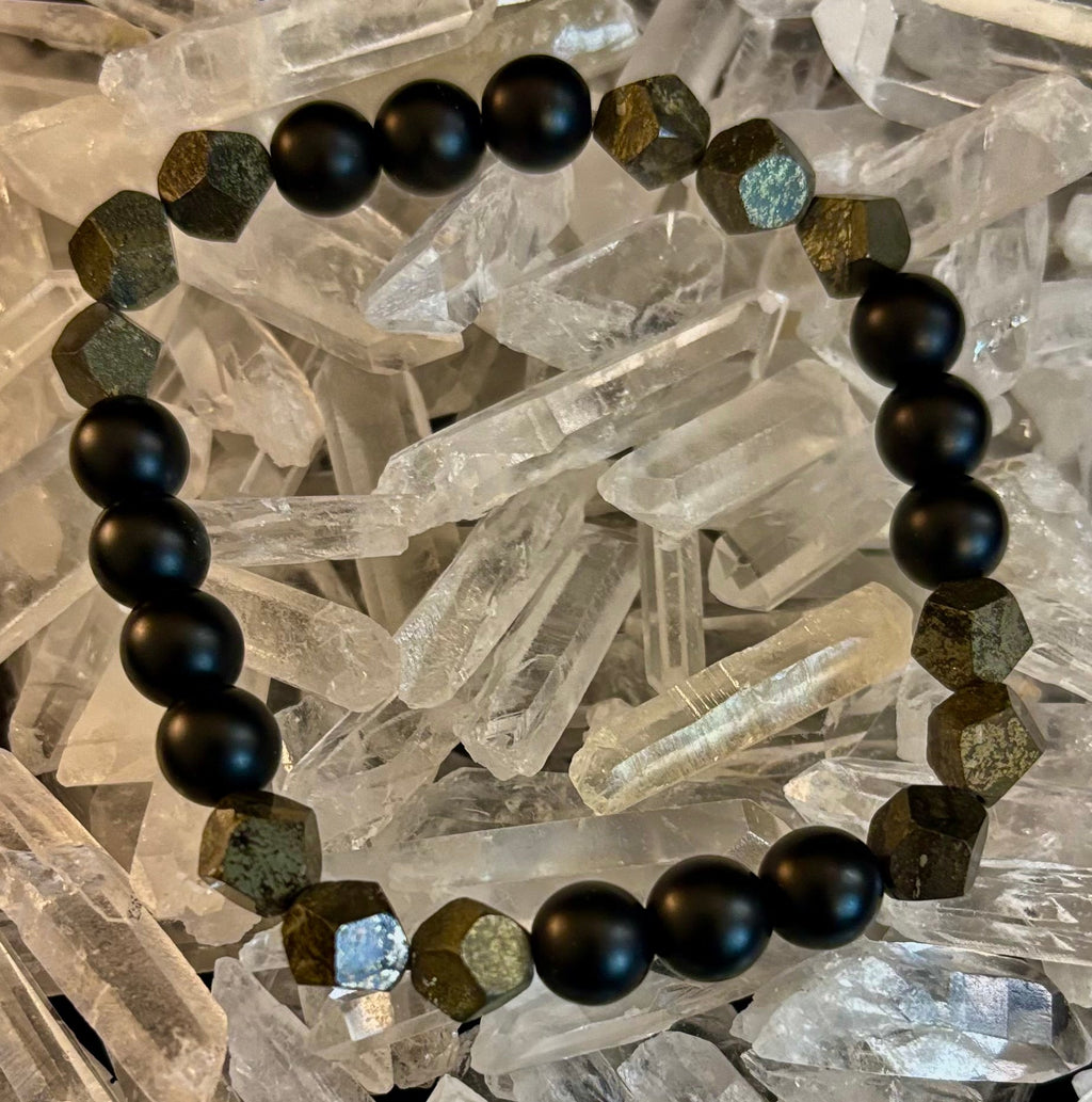 Rhombus Cut Yellow Iron Pyrite Bracelet – Strength & Confidence - Medium to Large Wrists | | Wiccan Center