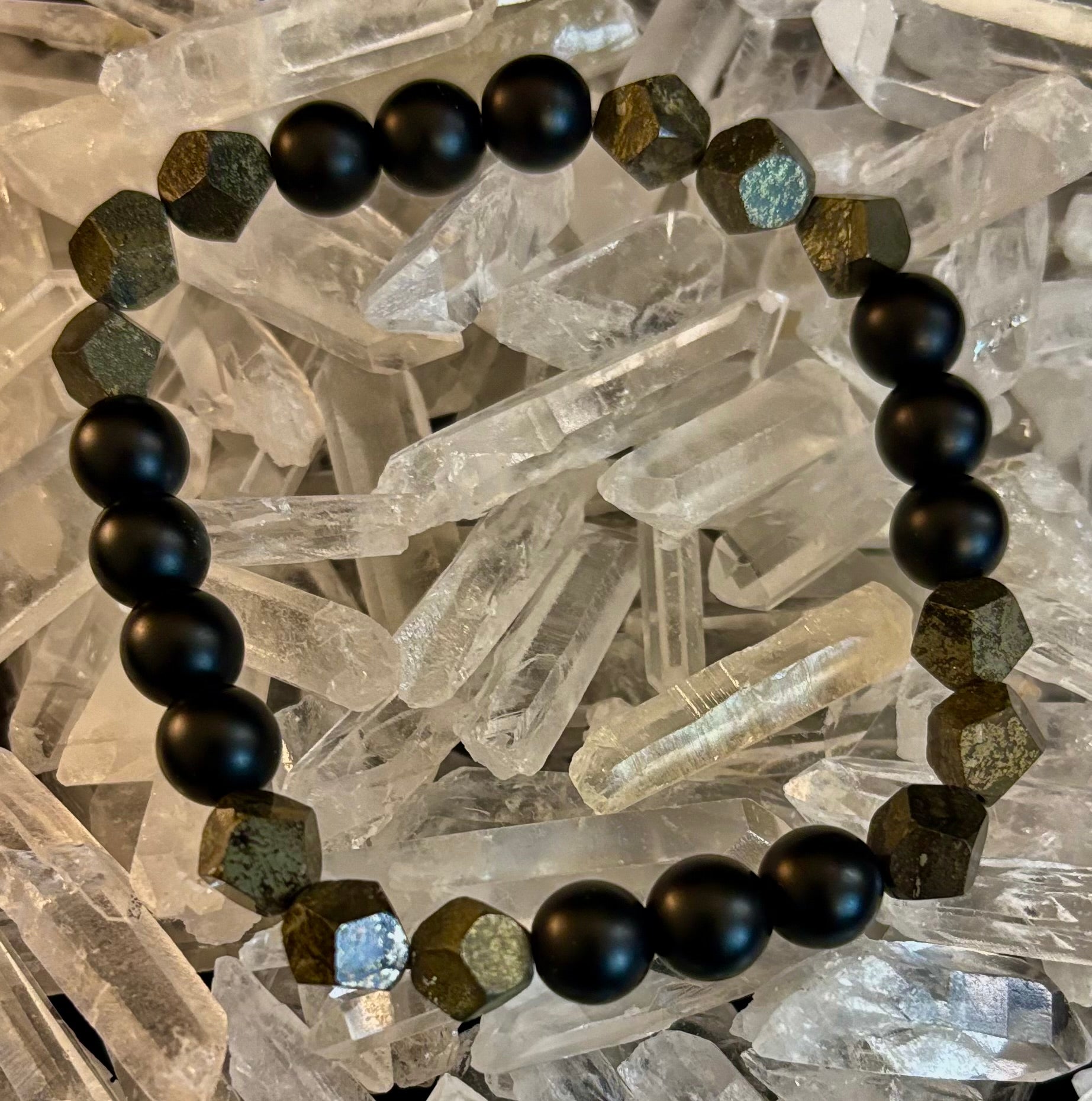 Rhombus Cut Yellow Iron Pyrite Bracelet – Strength & Confidence - Medium to Large Wrists | | Wiccan Center