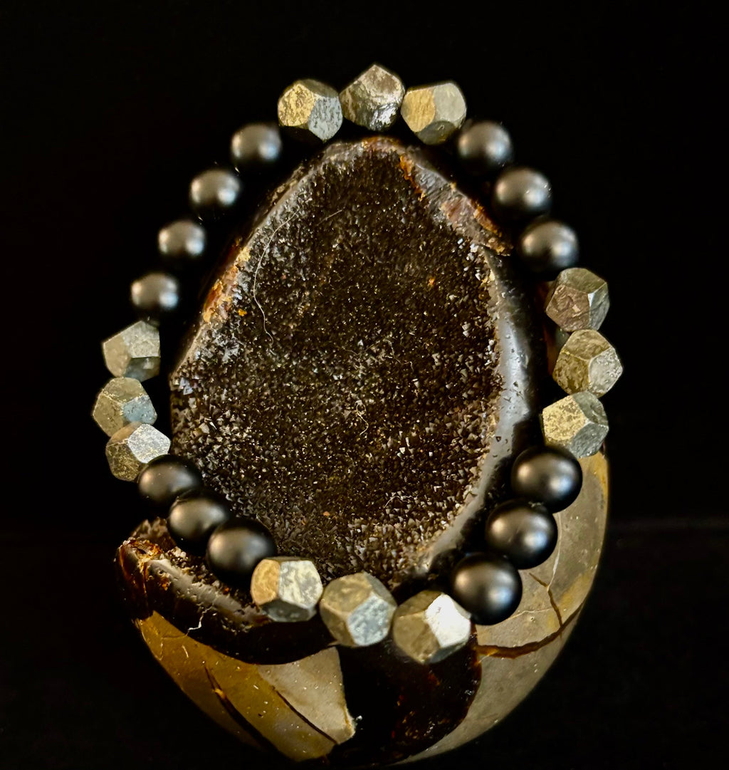 Rhombus Cut Yellow Iron Pyrite Bracelet – Strength & Confidence - Medium to Large Wrists | | Wiccan Center