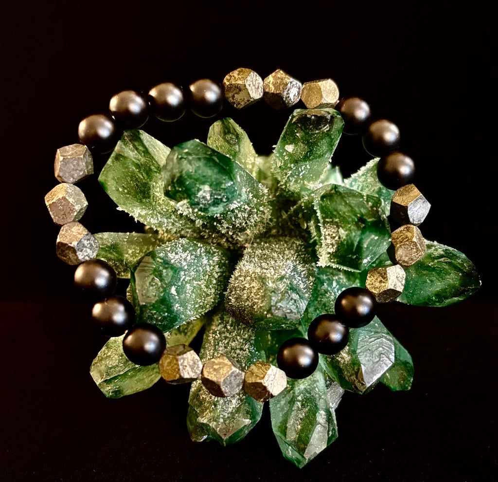Rhombus Cut Yellow Iron Pyrite Bracelet – Strength & Confidence - Medium to Large Wrists | | Wiccan Center