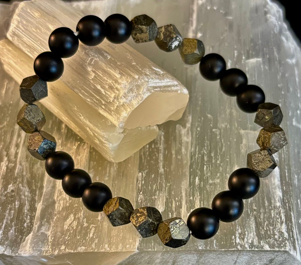 Rhombus Cut Yellow Iron Pyrite Bracelet – Strength & Confidence - Medium to Large Wrists | | Wiccan Center