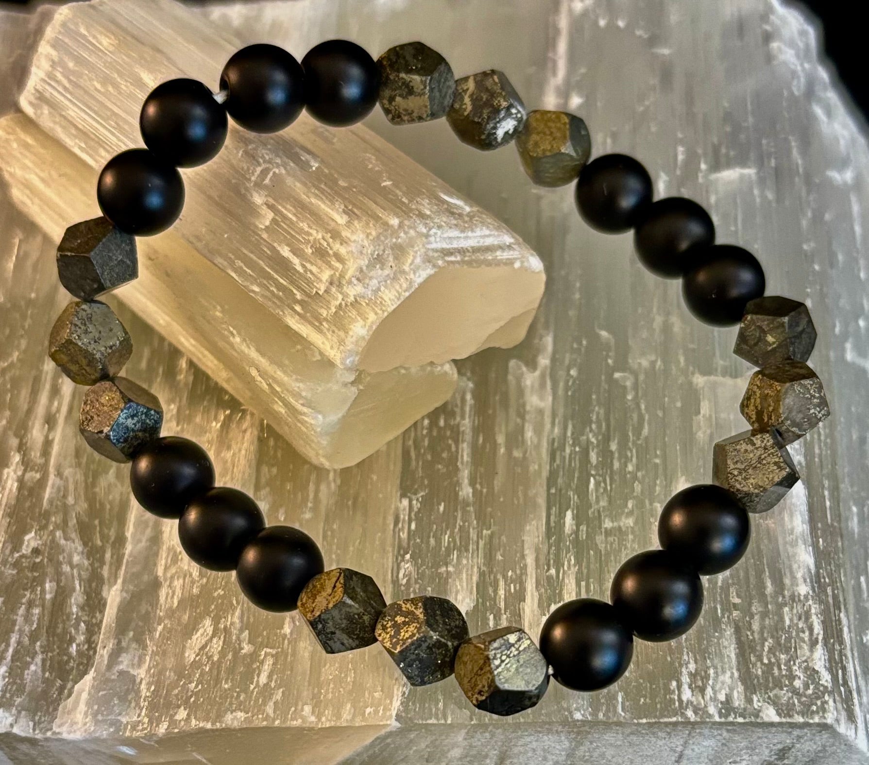 Rhombus Cut Yellow Iron Pyrite Bracelet – Strength & Confidence - Medium to Large Wrists | | Wiccan Center