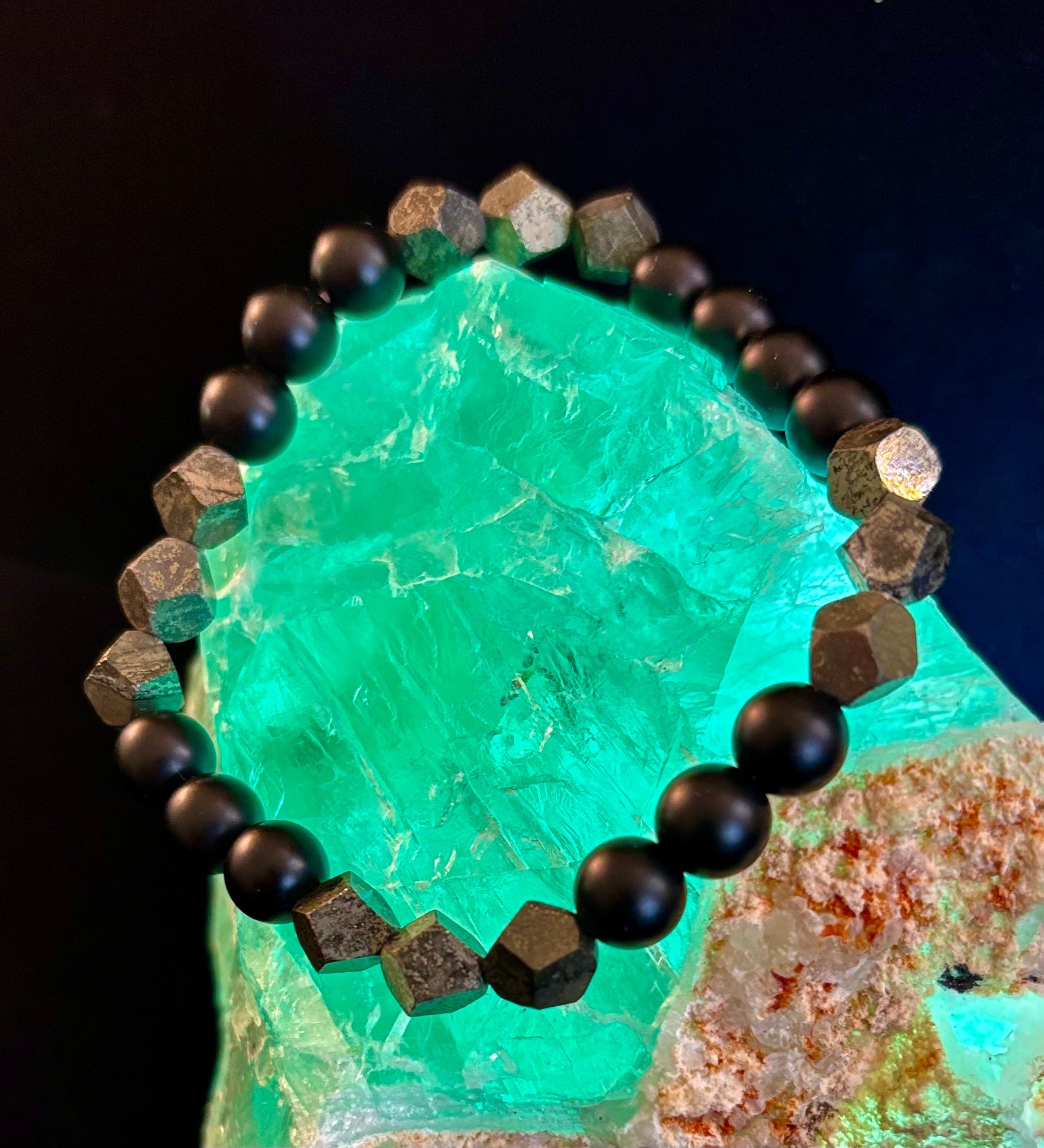 Rhombus Cut Yellow Iron Pyrite Bracelet – Strength & Confidence - Medium to Large Wrists | | Wiccan Center