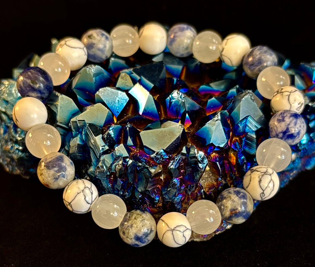 Lapis Lazuli, White Turquoise & Selenite Beaded Bracelet – Protection, Grounding & Spiritual Clarity | | Wiccan Center
