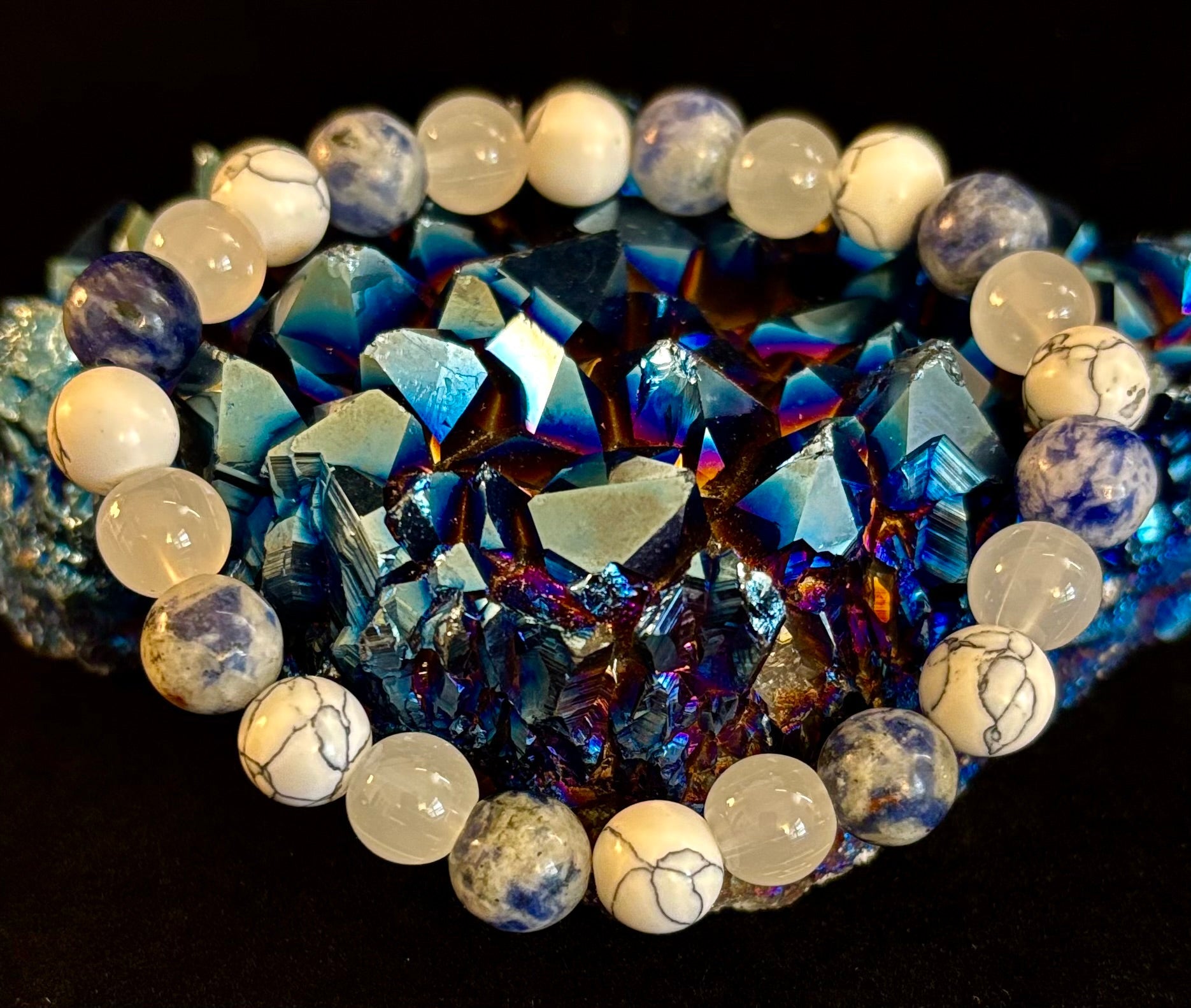 Lapis Lazuli, White Turquoise & Selenite Beaded Bracelet – Protection, Grounding & Spiritual Clarity | | Wiccan Center