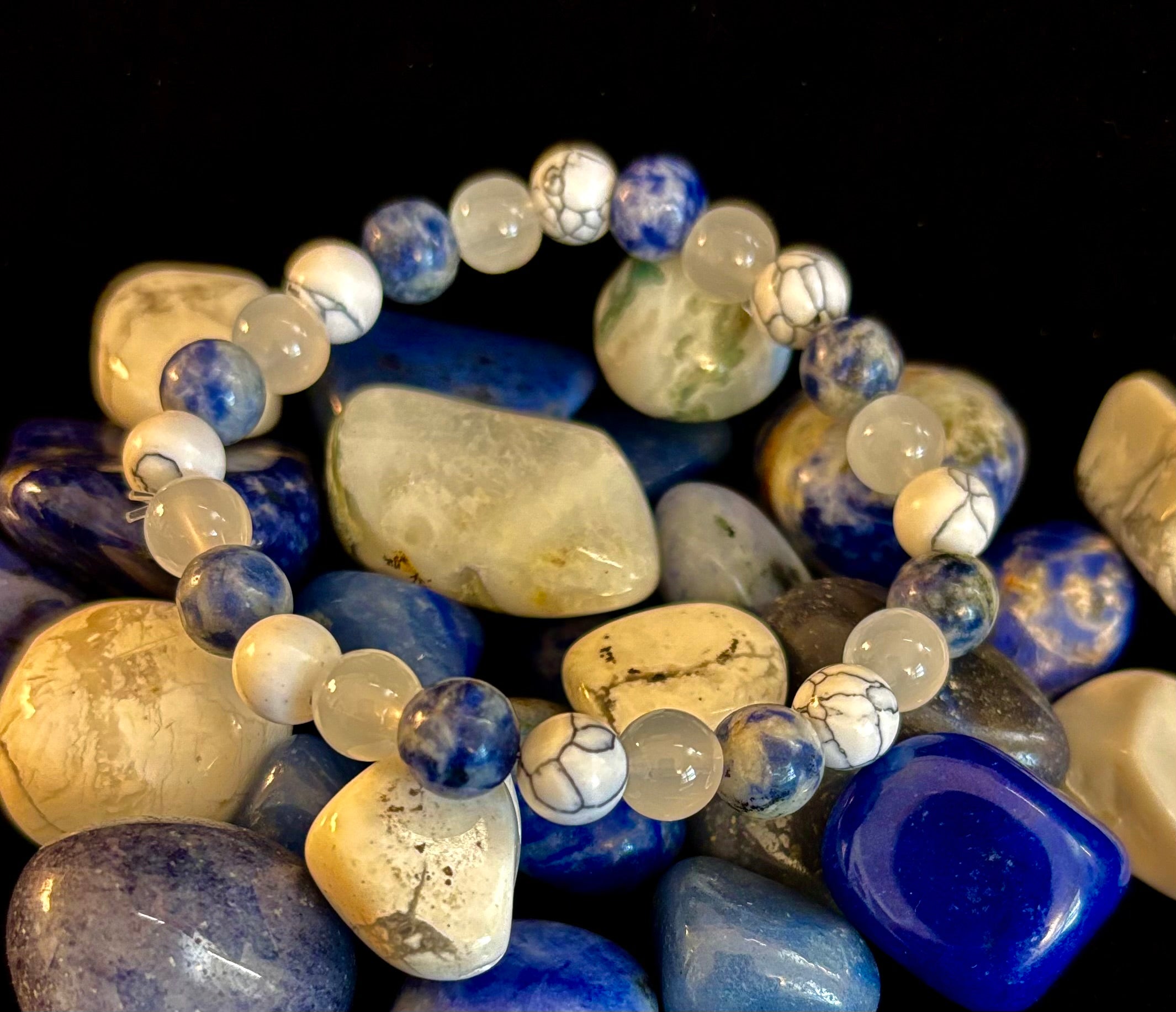 Lapis Lazuli, White Turquoise & Selenite Beaded Bracelet – Protection, Grounding & Spiritual Clarity | | Wiccan Center