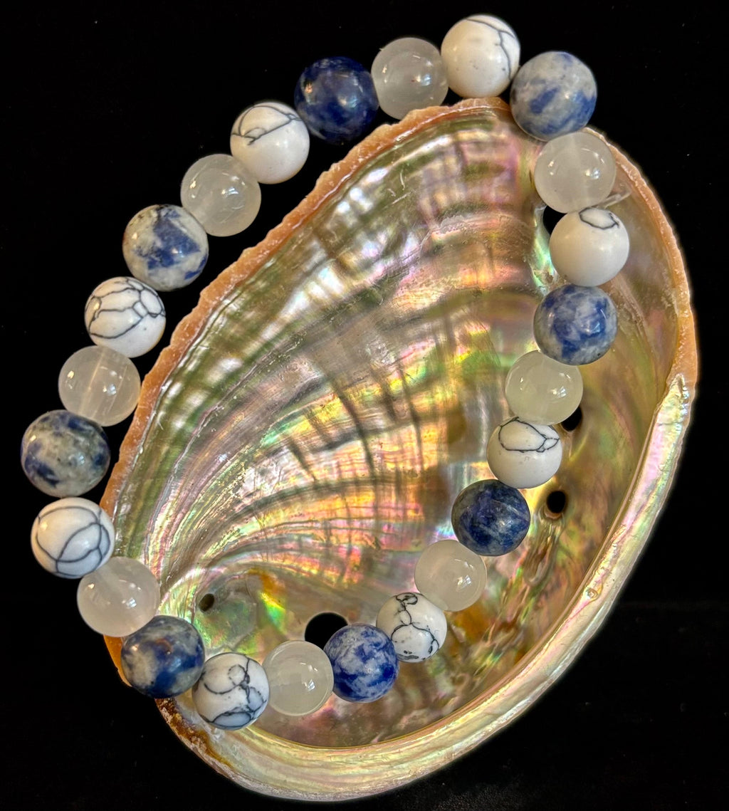 Lapis Lazuli, White Turquoise & Selenite Beaded Bracelet – Protection, Grounding & Spiritual Clarity | | Wiccan Center