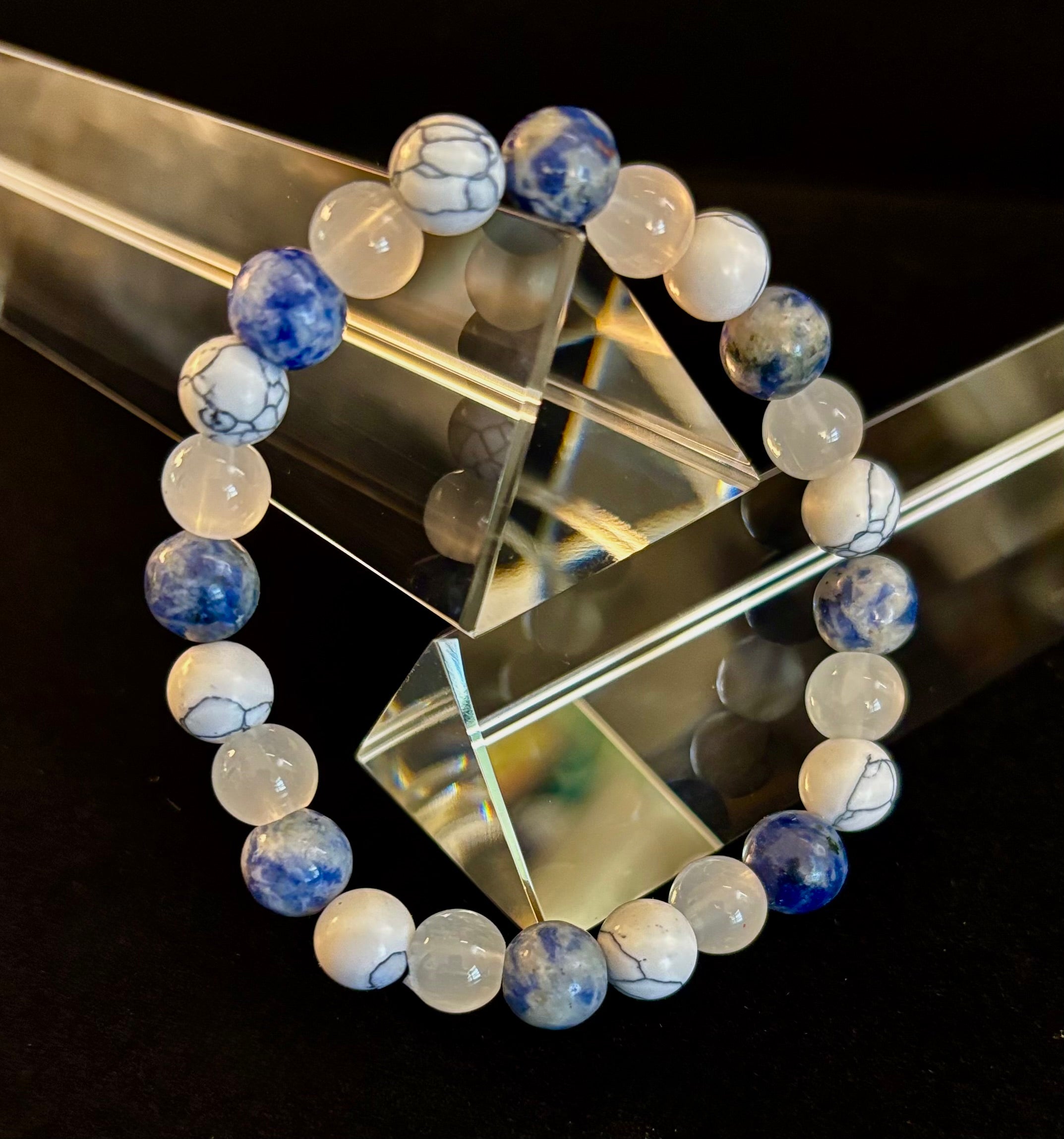 Lapis Lazuli, White Turquoise & Selenite Beaded Bracelet – Protection, Grounding & Spiritual Clarity | | Wiccan Center