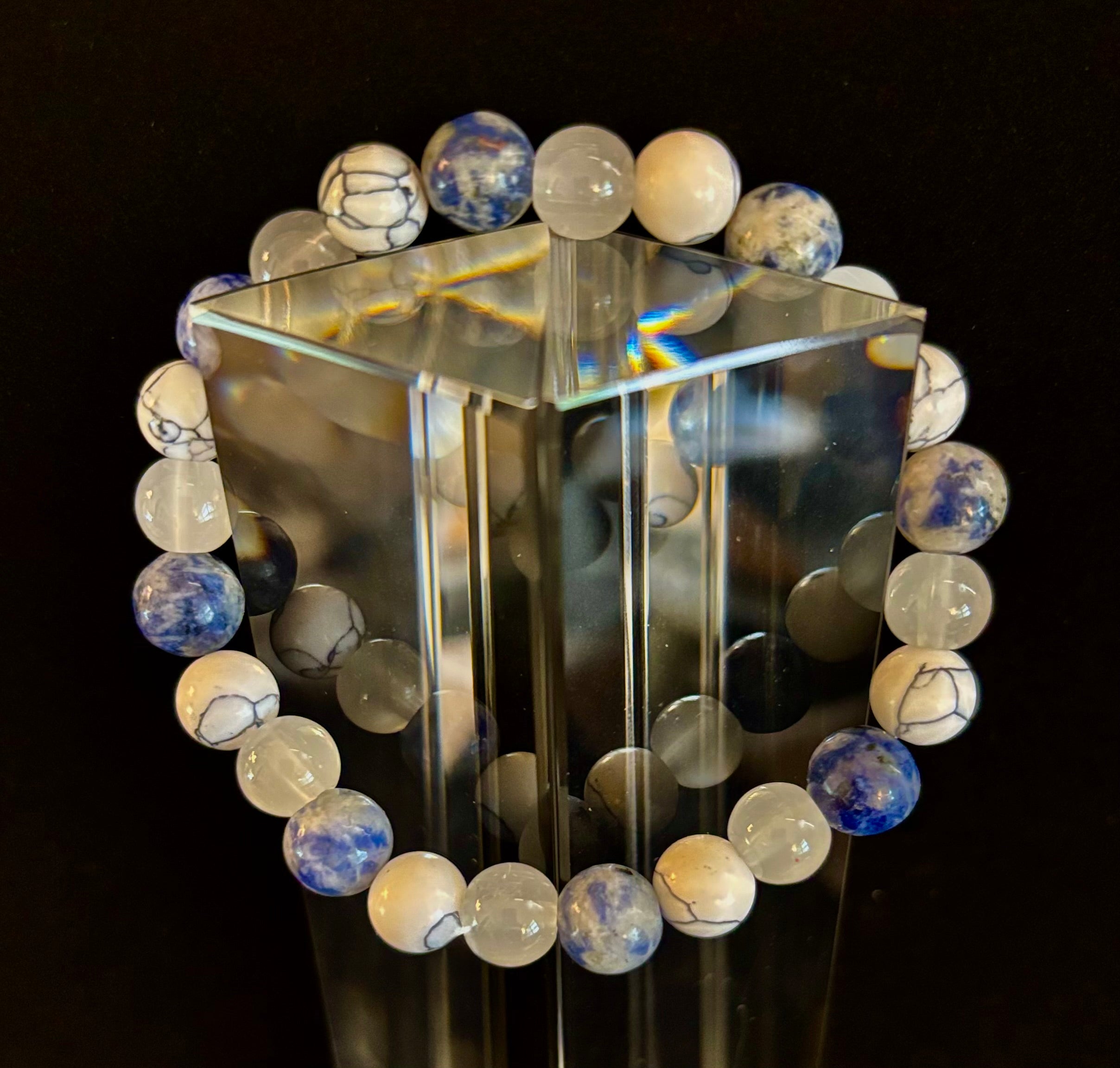 Lapis Lazuli, White Turquoise & Selenite Beaded Bracelet – Protection, Grounding & Spiritual Clarity | | Wiccan Center