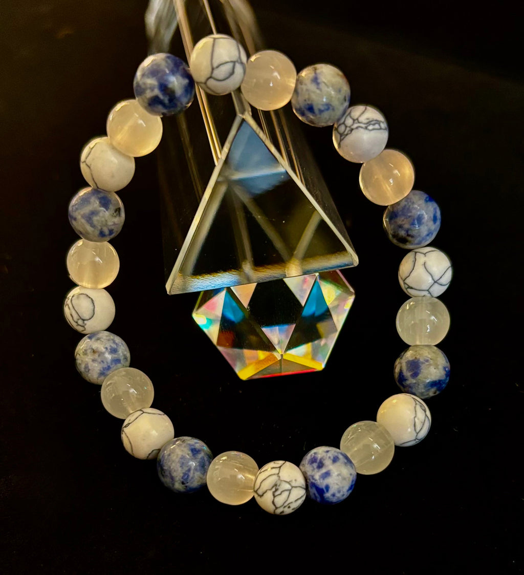 Lapis Lazuli, White Turquoise & Selenite Beaded Bracelet – Protection, Grounding & Spiritual Clarity | | Wiccan Center