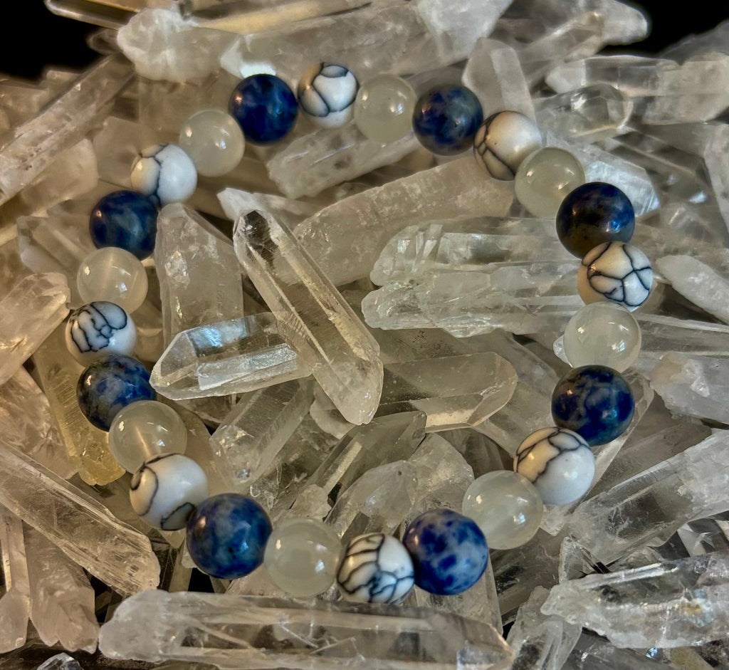 Lapis Lazuli, White Turquoise & Selenite Beaded Bracelet – Protection, Grounding & Spiritual Clarity | | Wiccan Center