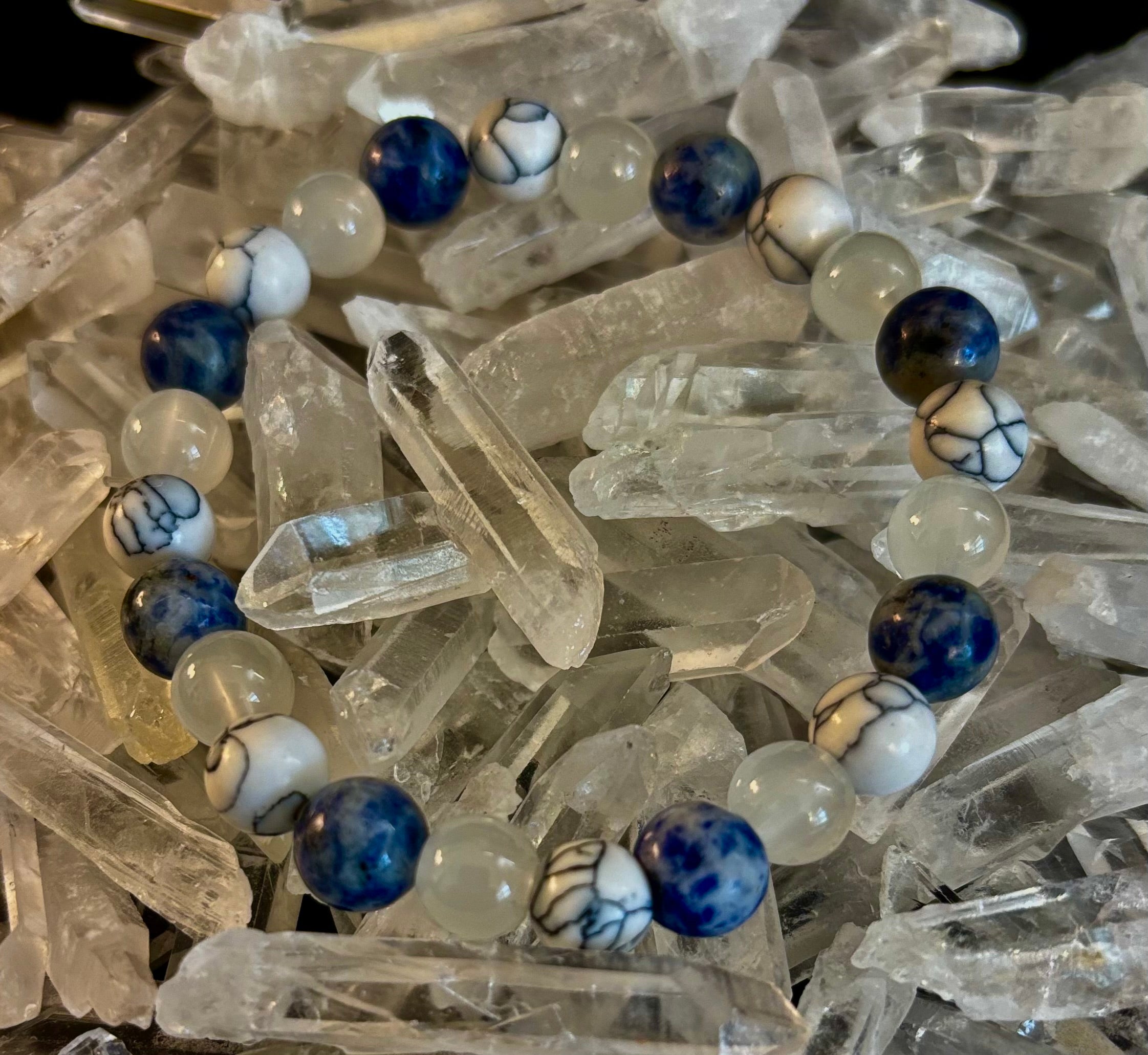 Lapis Lazuli, White Turquoise & Selenite Beaded Bracelet – Protection, Grounding & Spiritual Clarity | | Wiccan Center