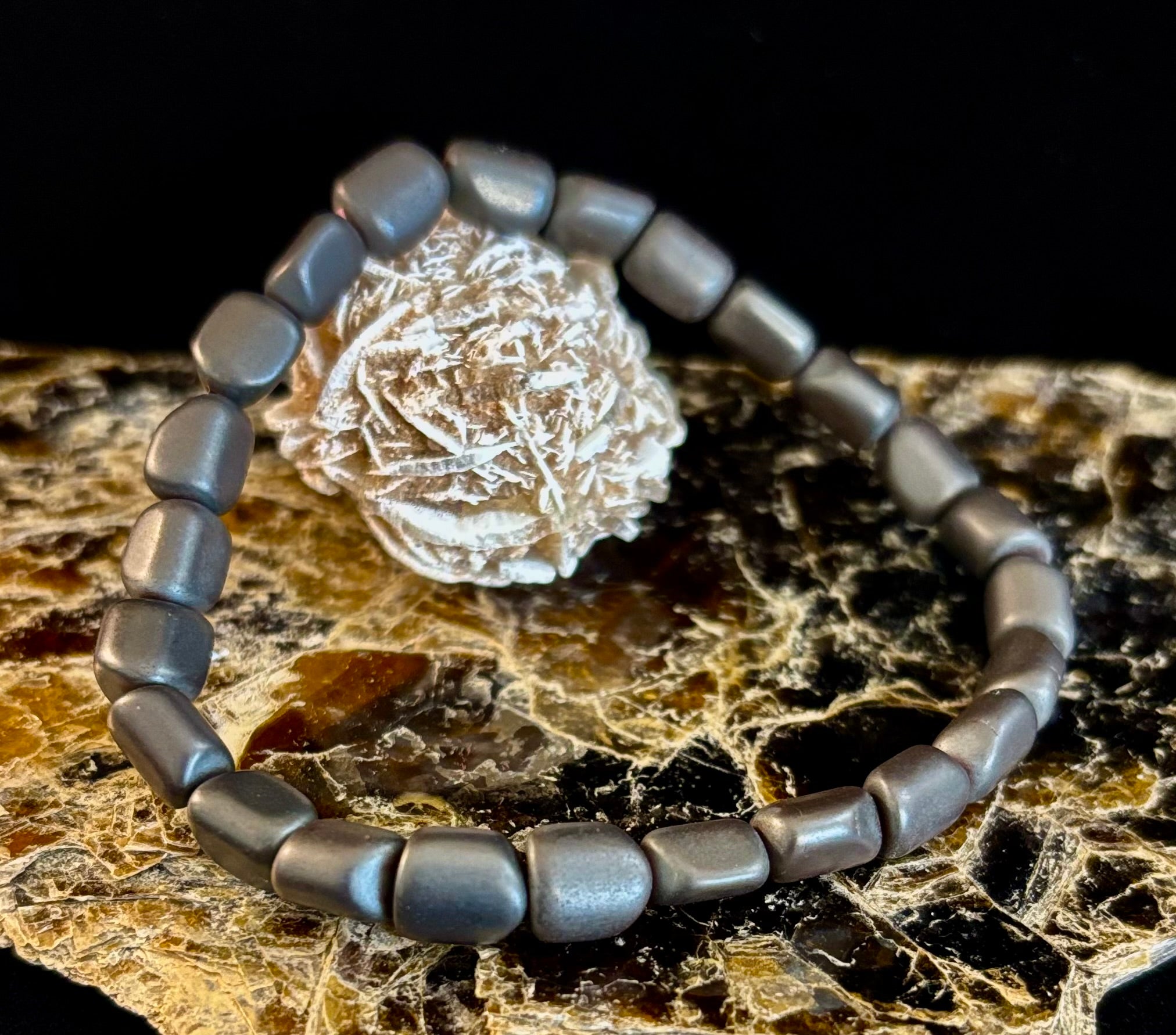 Hematite Bead Bracelet – Gunmetal, Gold & Silver (Medium–Large Wrists) | | Wiccan Center