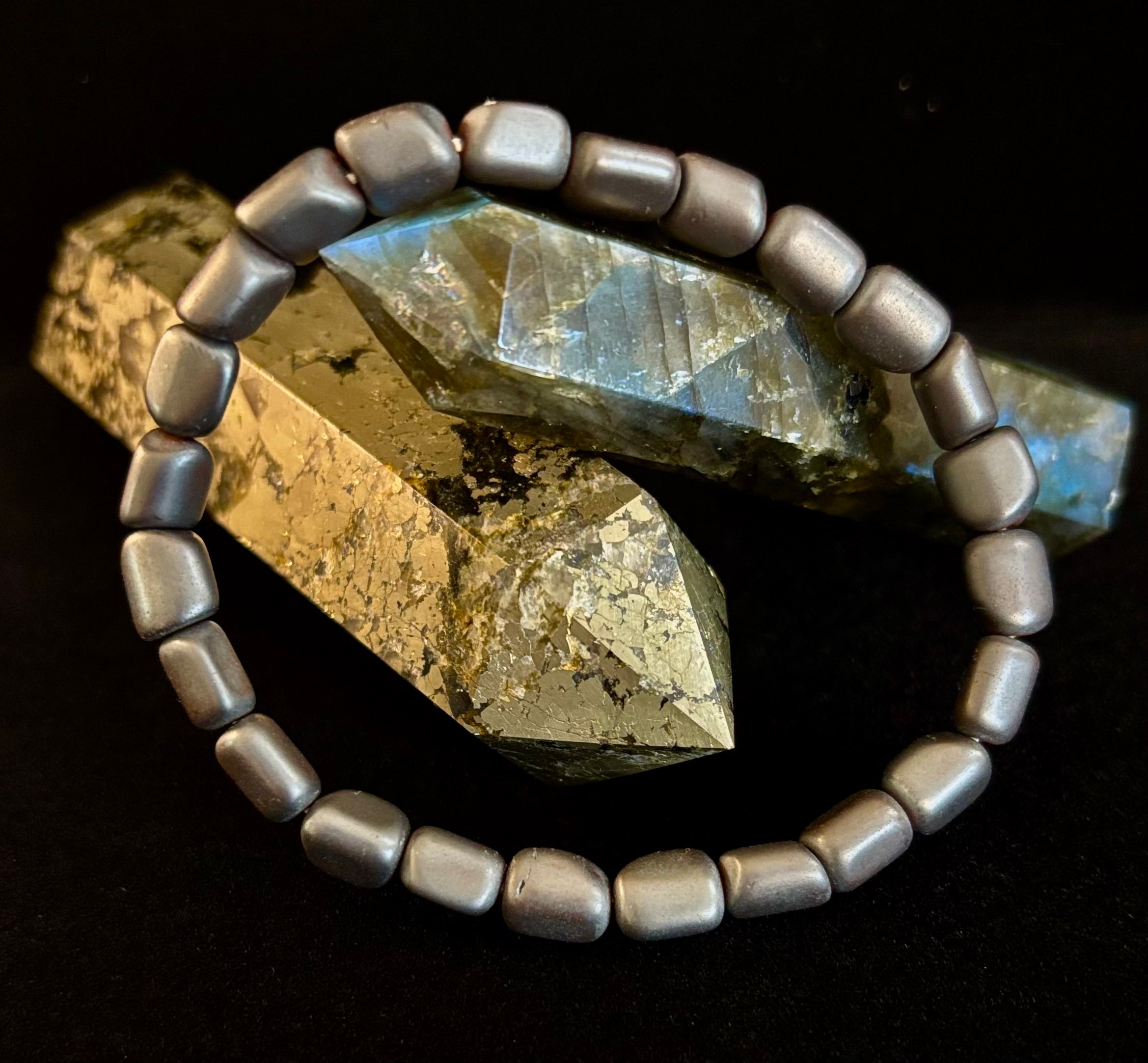 Hematite Bead Bracelet – Gunmetal, Gold & Silver (Medium–Large Wrists) | | Wiccan Center