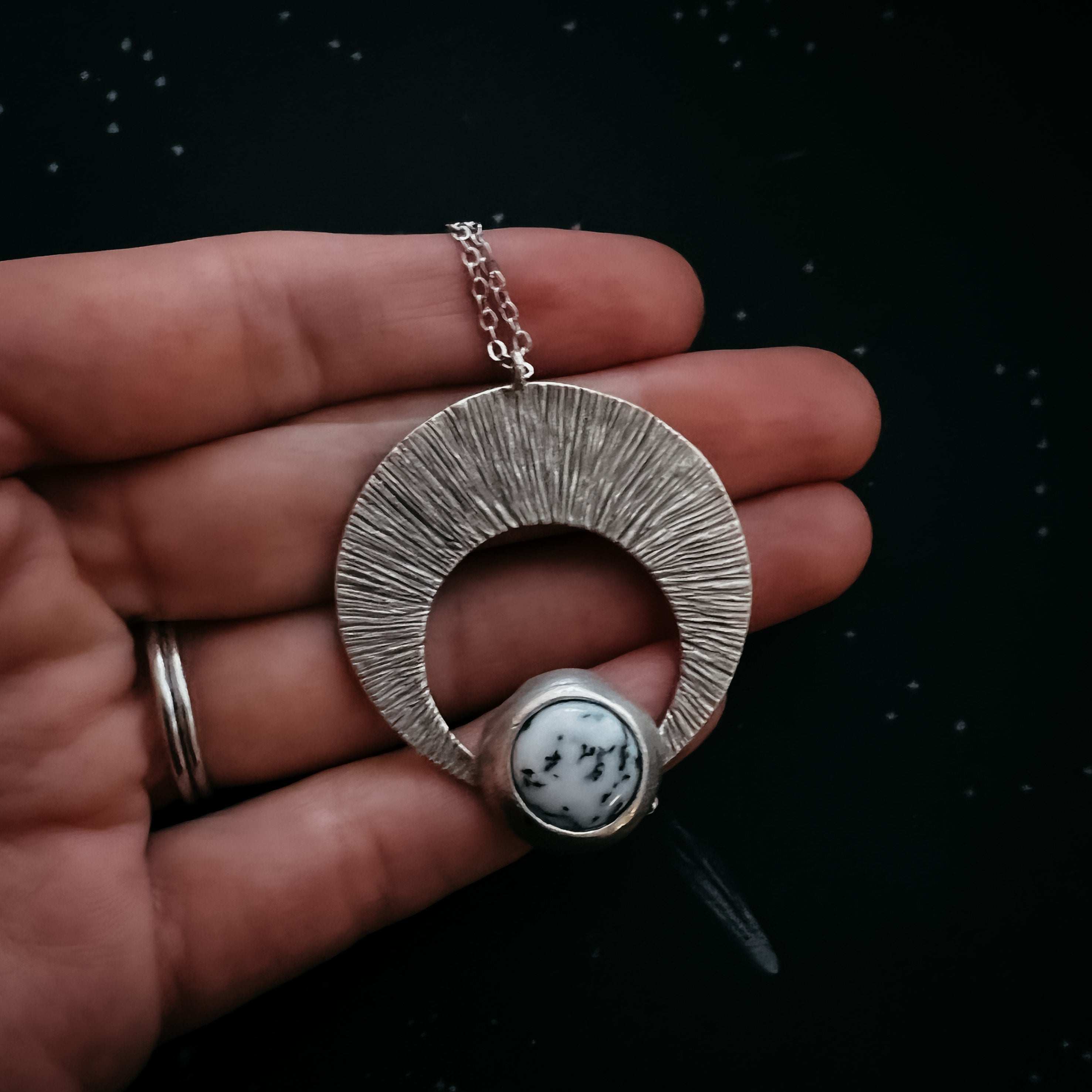 CLEARANCE Crescent Moon Pendant with Dendritic Agate | Necklace | Wiccan Center