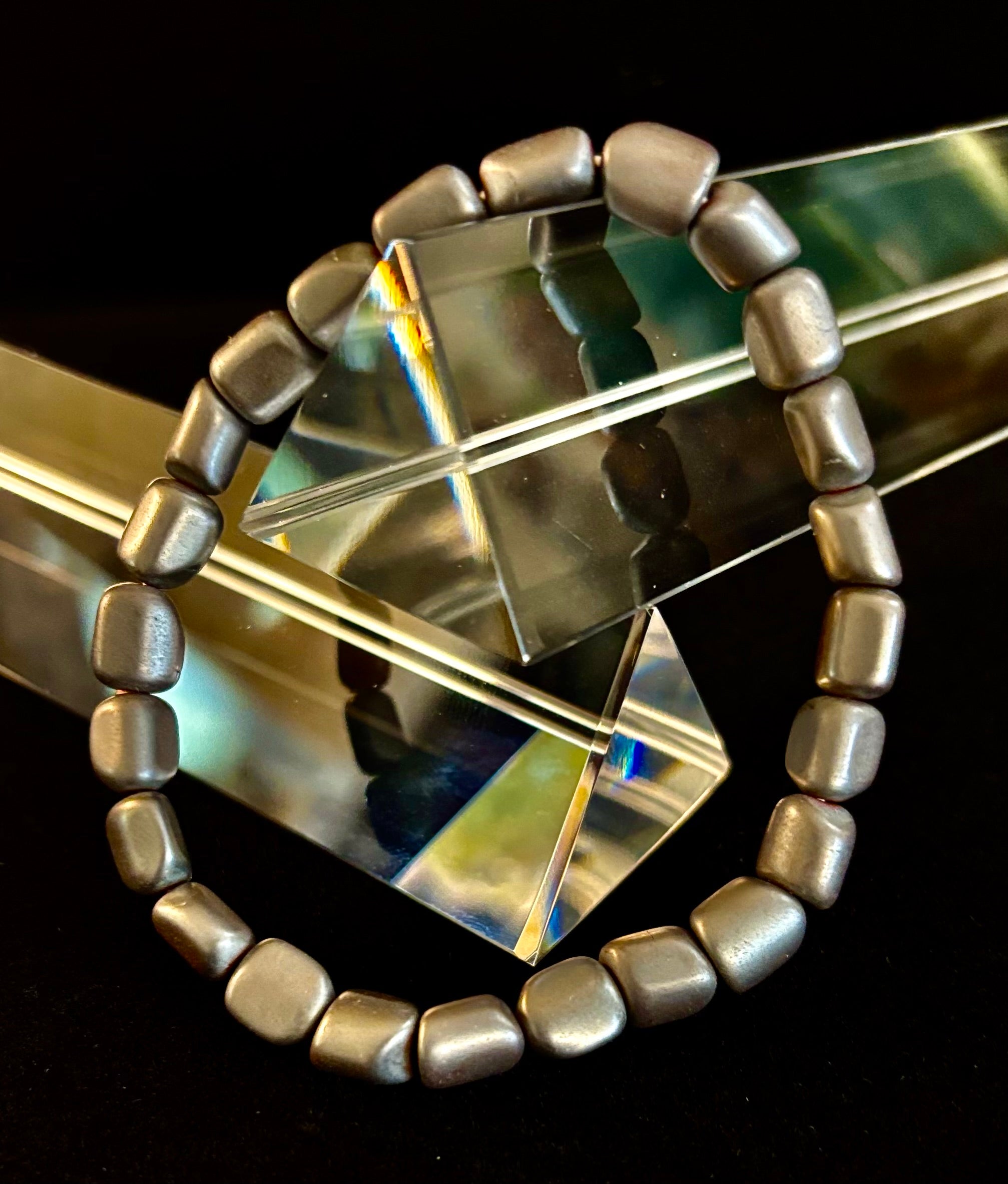 Hematite Bead Bracelet – Gunmetal, Gold & Silver (Medium–Large Wrists) | | Wiccan Center