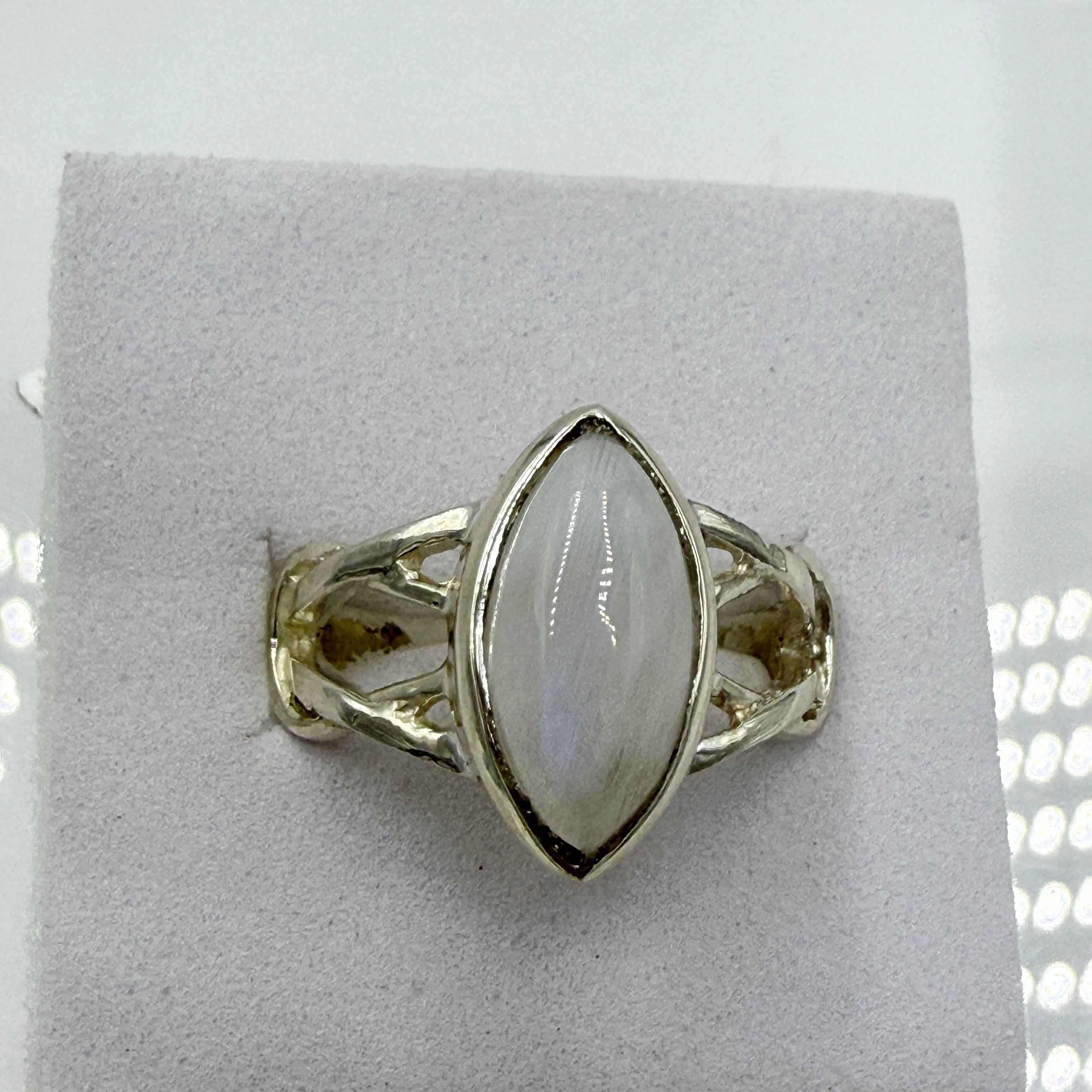 Sterling Silver Rainbow Moonstone Marquise Ring – Size 7 – Intuition, Protection & New Beginnings | Rings | Wiccan Center