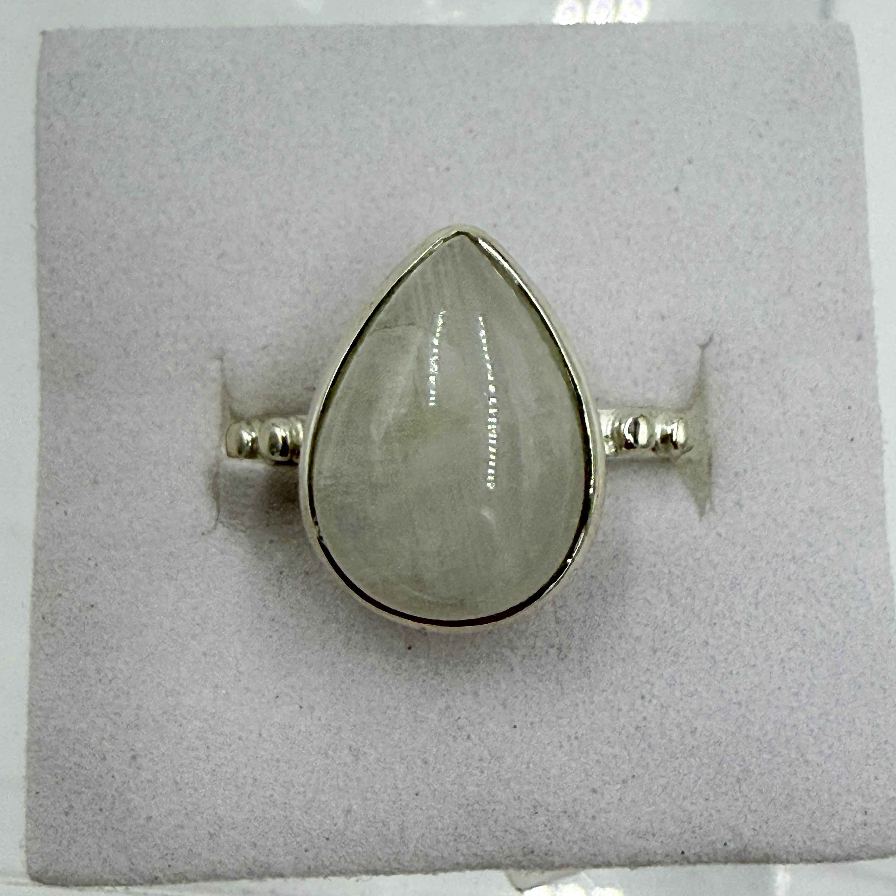 Sterling Silver Rainbow Moonstone Pear Ring – Size 7 – Intuition, Emotional Clarity & New Beginnings | Rings | Wiccan Center