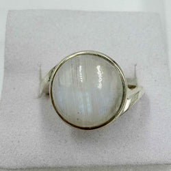 Sterling Silver Rainbow Moonstone Round Bezel Ring – Size 7 – Intuition, Calm & New Beginnings | Rings | Wiccan Center