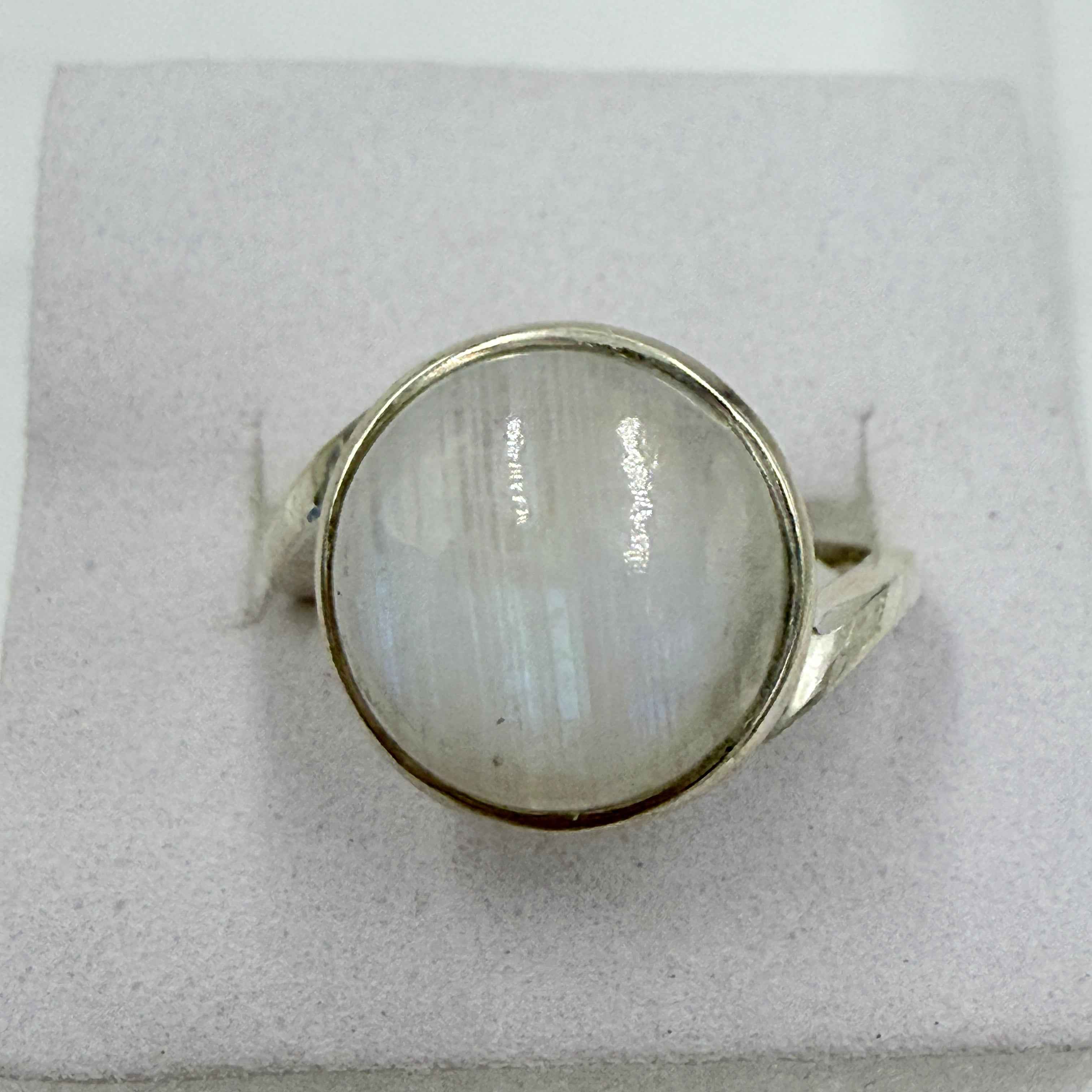 Sterling Silver Rainbow Moonstone Round Bezel Ring – Size 7 – Intuition, Calm & New Beginnings | Rings | Wiccan Center