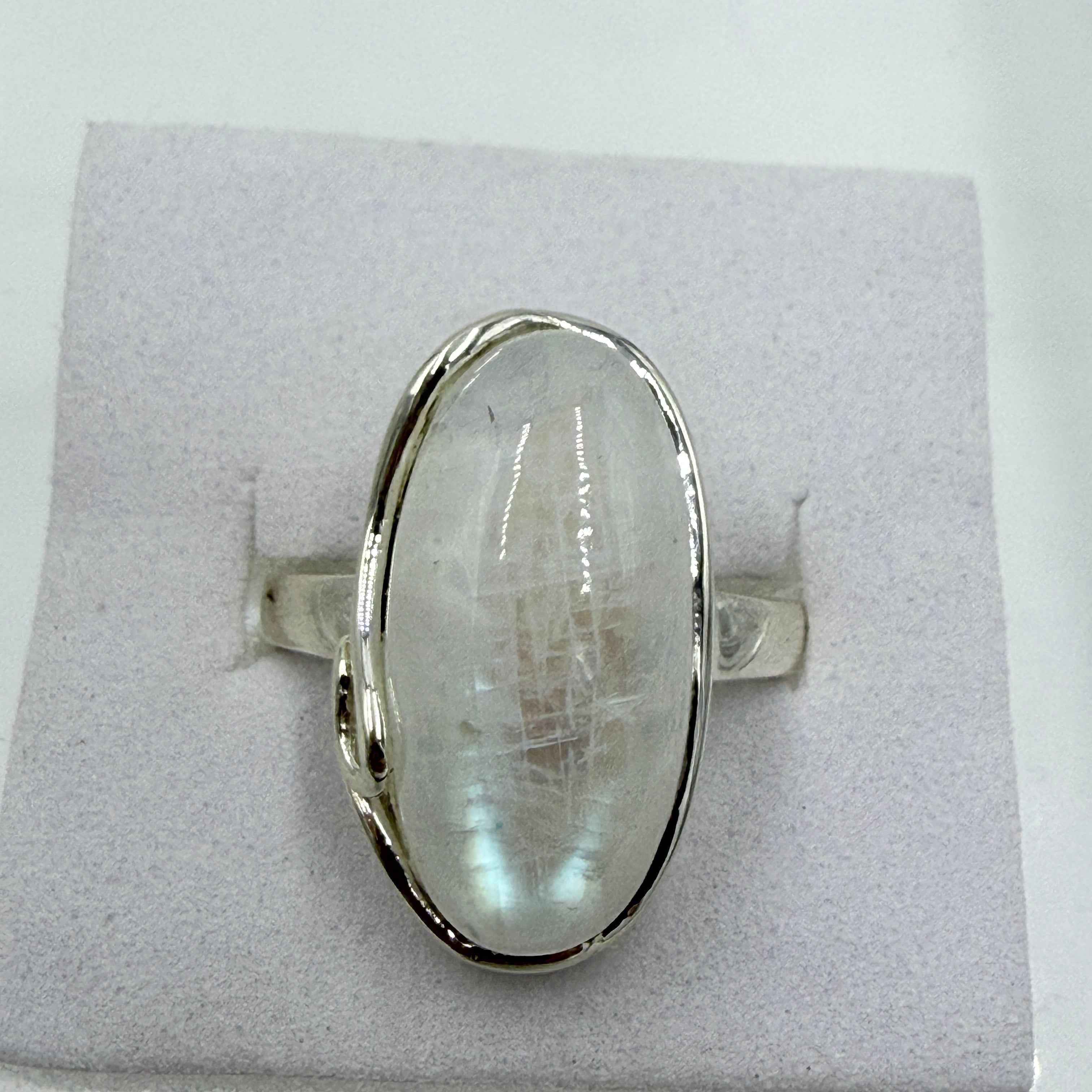 Sterling Silver Rainbow Moonstone Horizontal Oval Ring – Size 8 – Intuition, Emotional Balance & New Beginnings | Rings | Wiccan Center